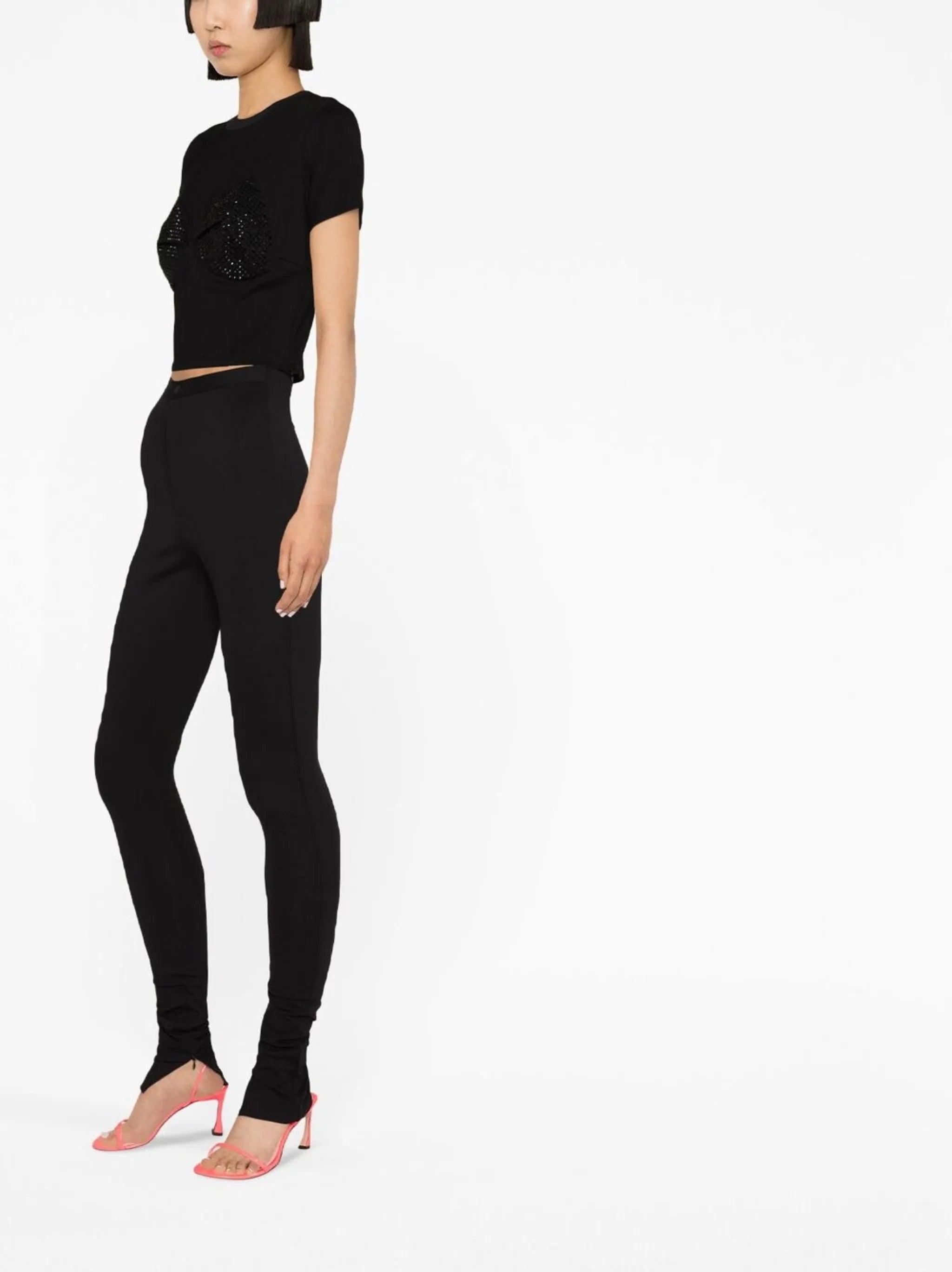 embellished cup-detail cropped T-shirt