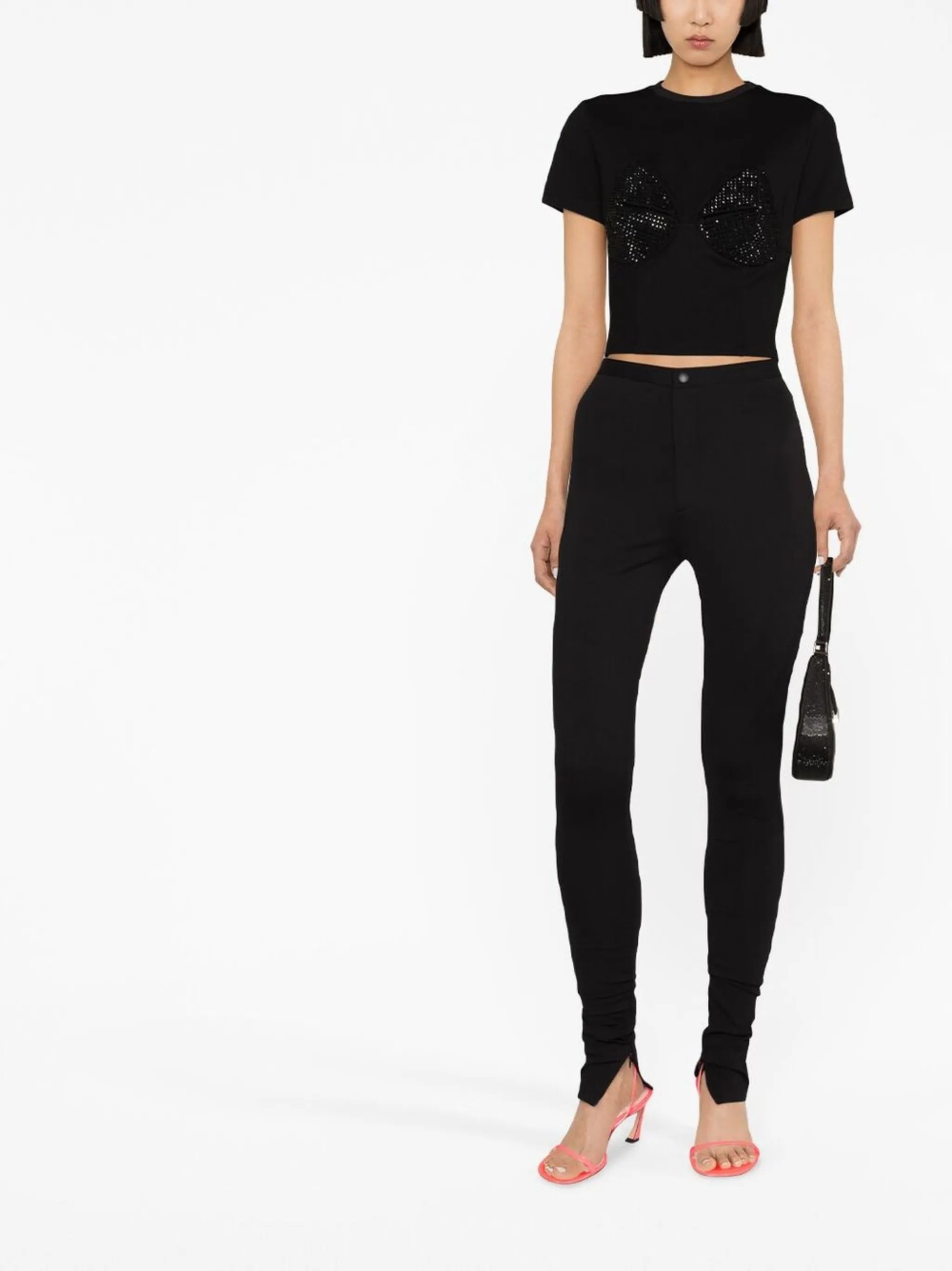 embellished cup-detail cropped T-shirt