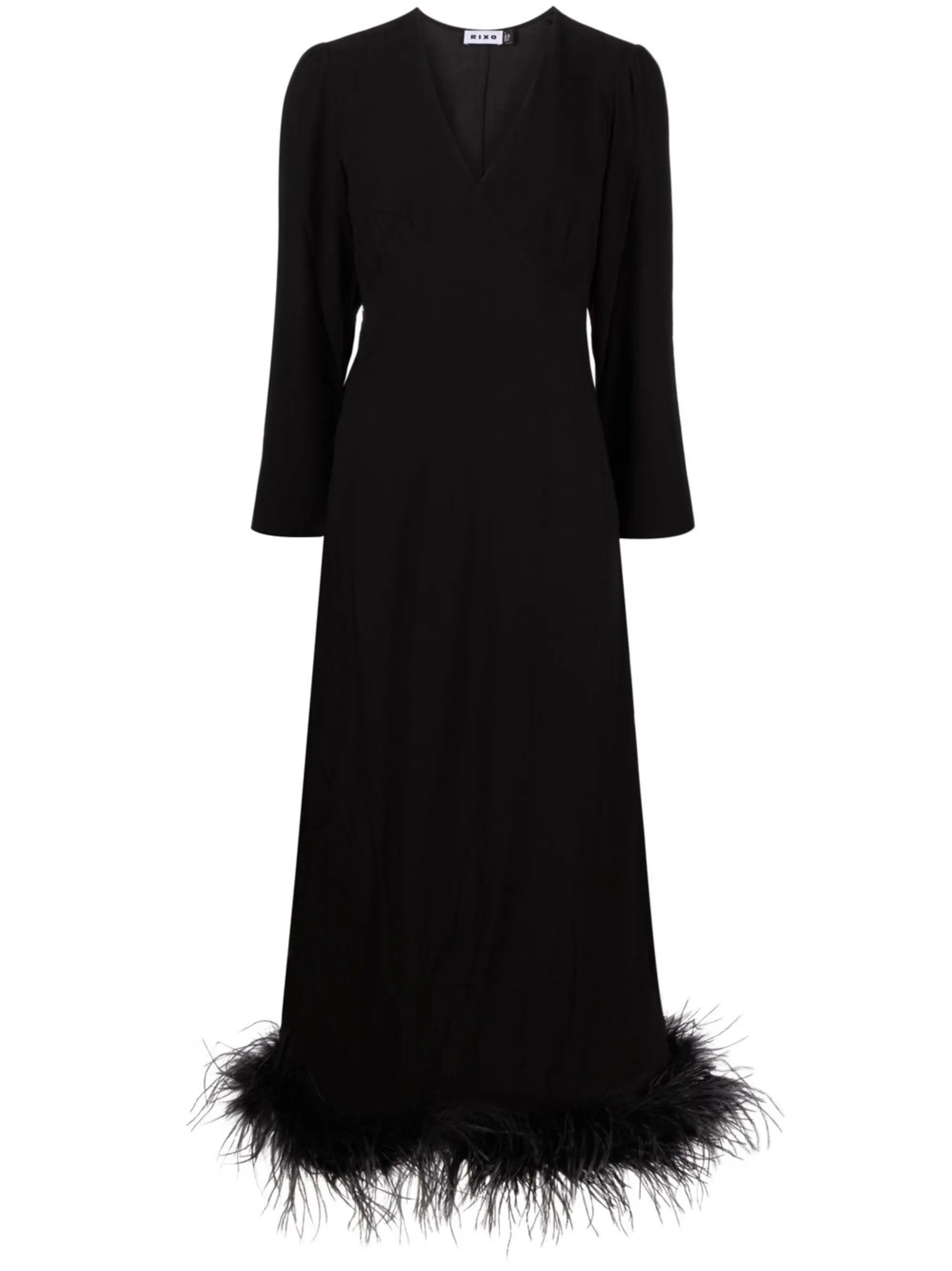feather-trim ankle-length dress