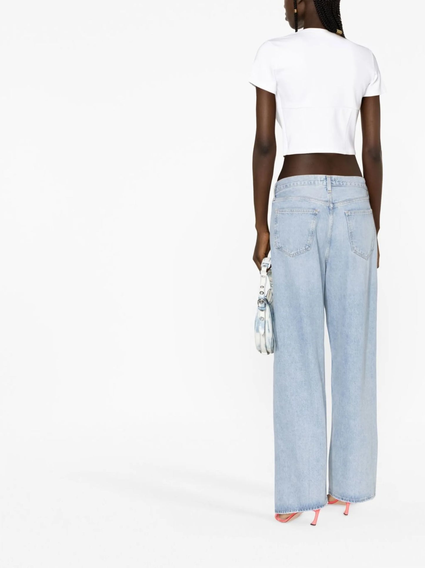 embellished cup-detail cropped T-shirt