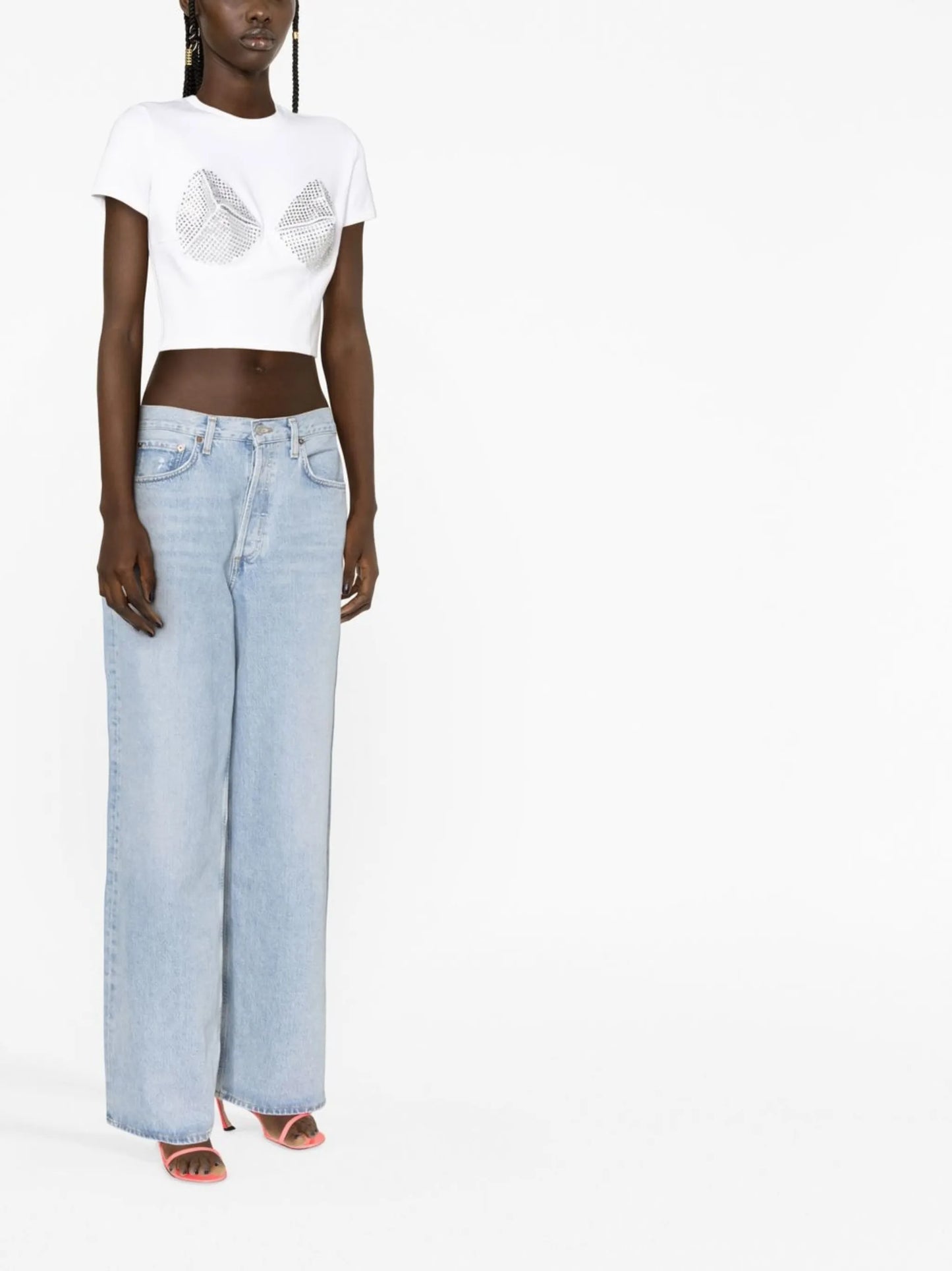 embellished cup-detail cropped T-shirt