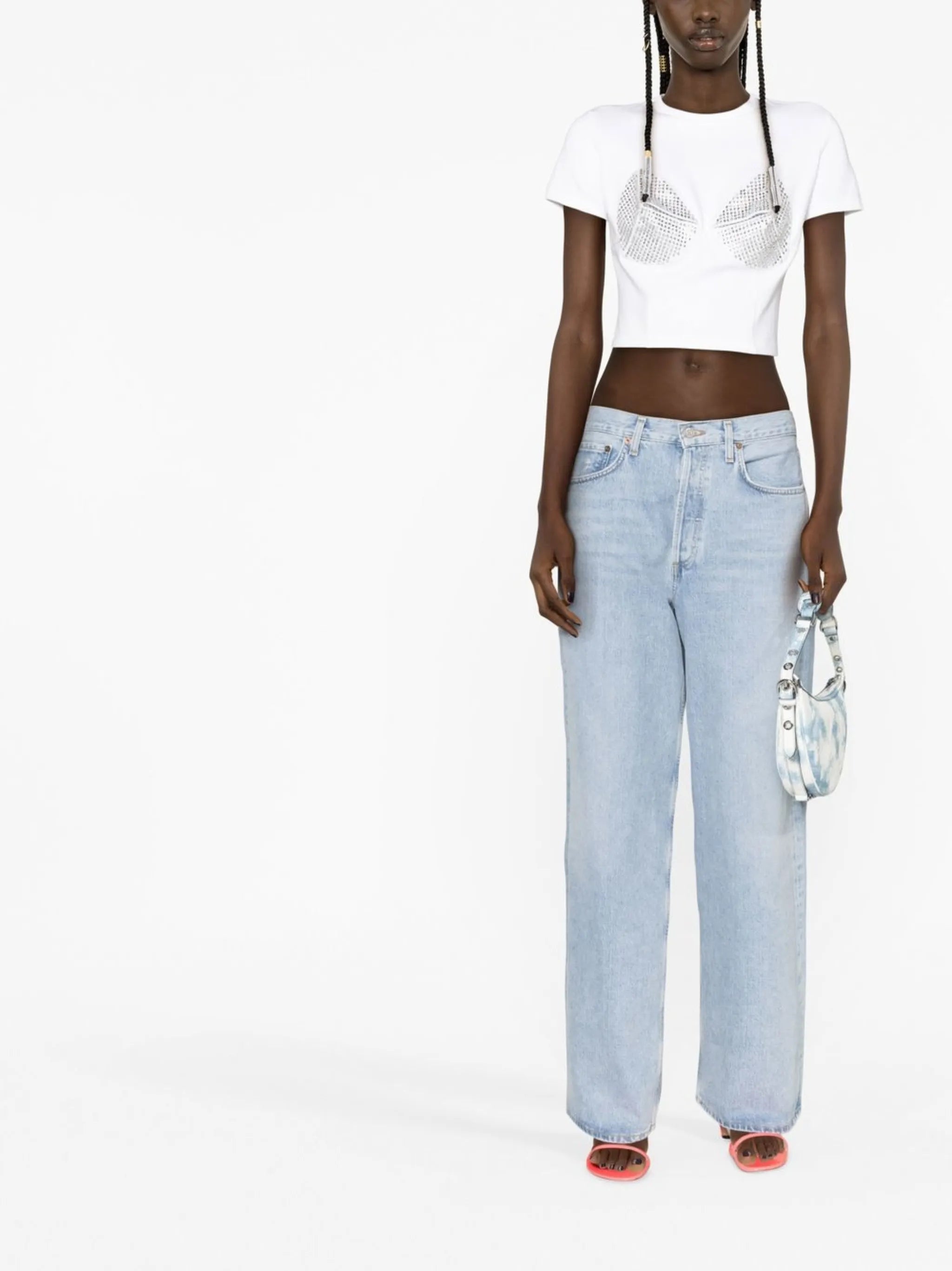embellished cup-detail cropped T-shirt