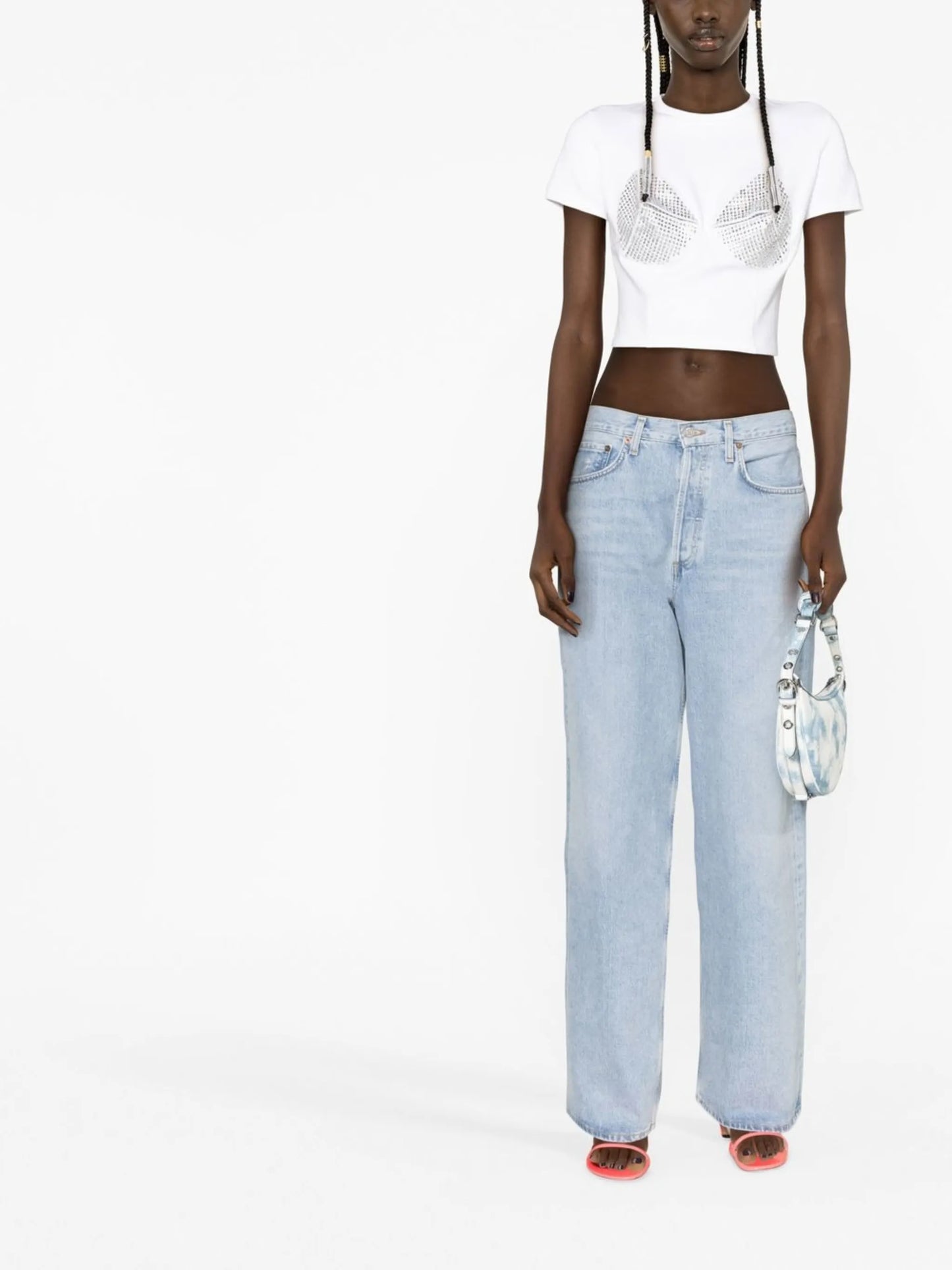 embellished cup-detail cropped T-shirt
