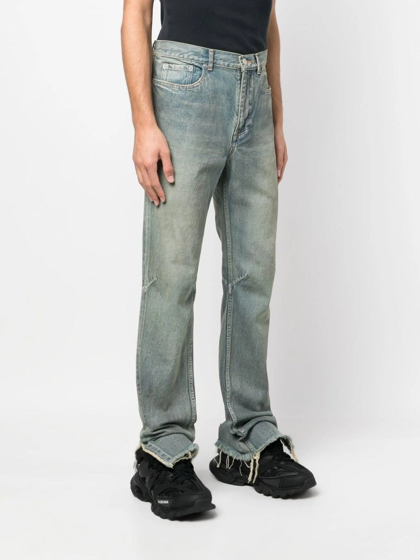 raw-cut slit straight jeans