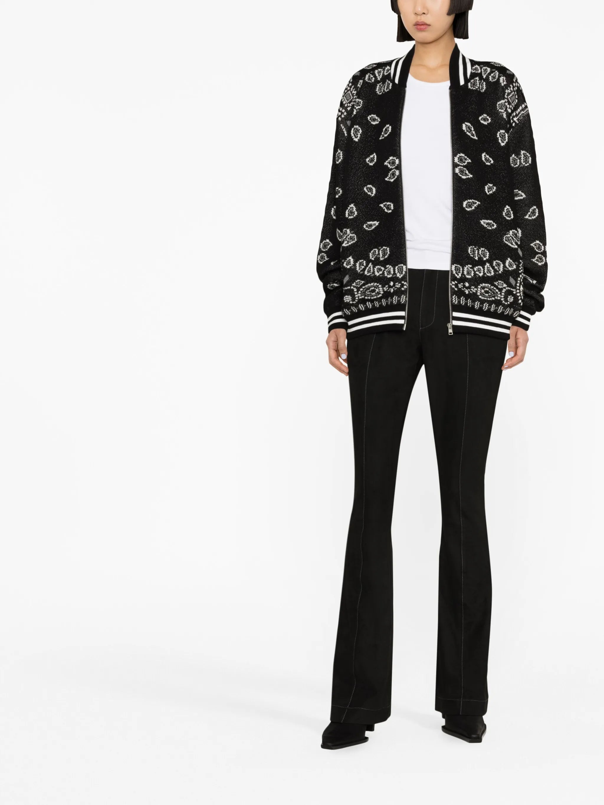 bandana-print intarsia-knit bomber