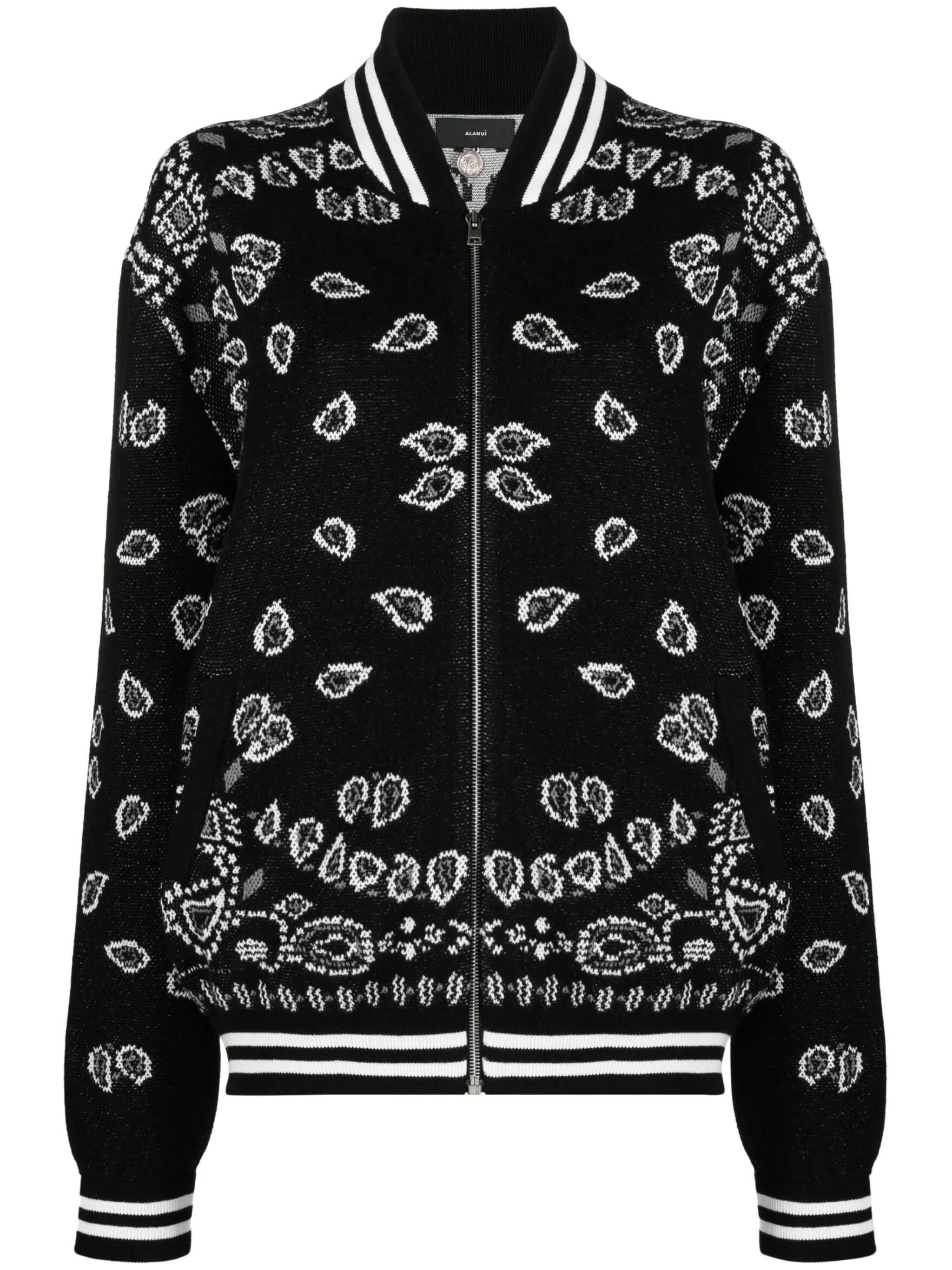 bandana-print intarsia-knit bomber