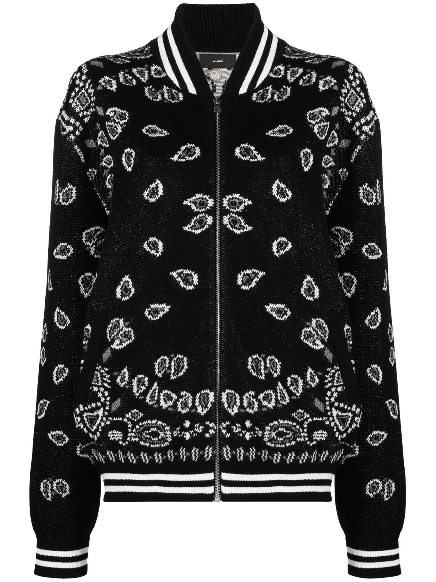 bandana-print intarsia-knit bomber