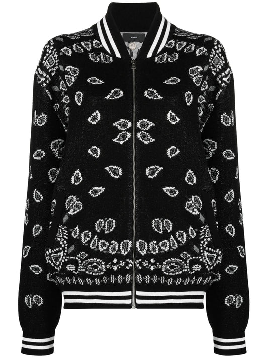 bandana-print intarsia-knit bomber