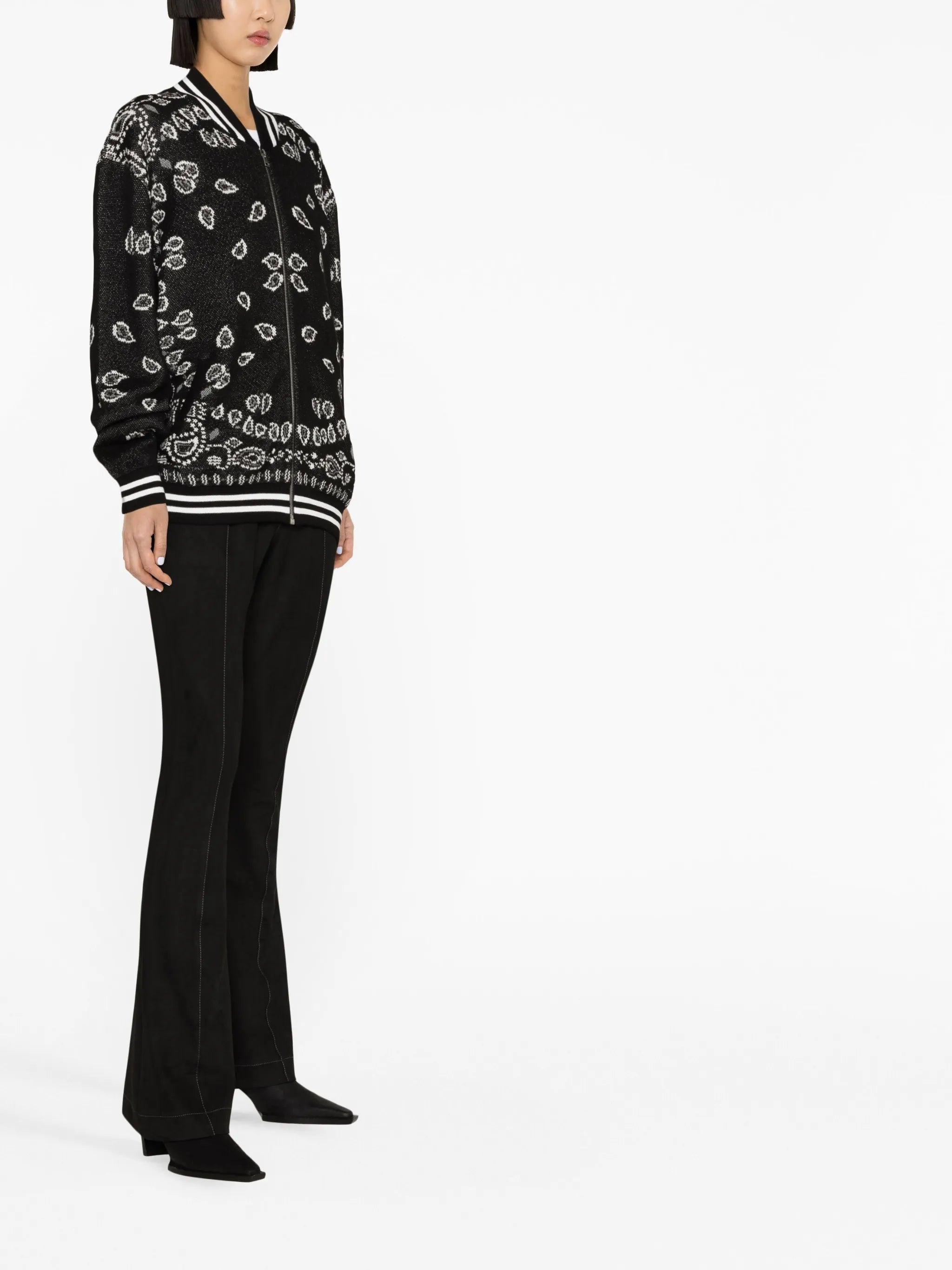 bandana-print intarsia-knit bomber