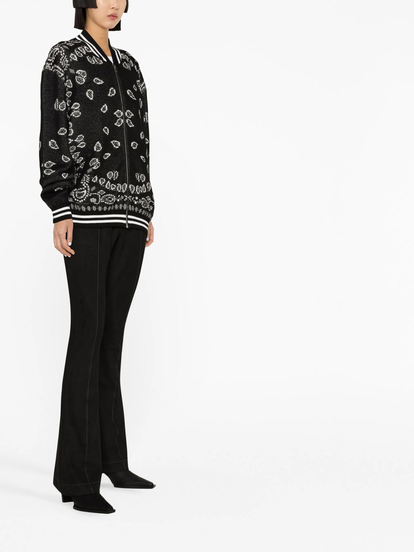 bandana-print intarsia-knit bomber