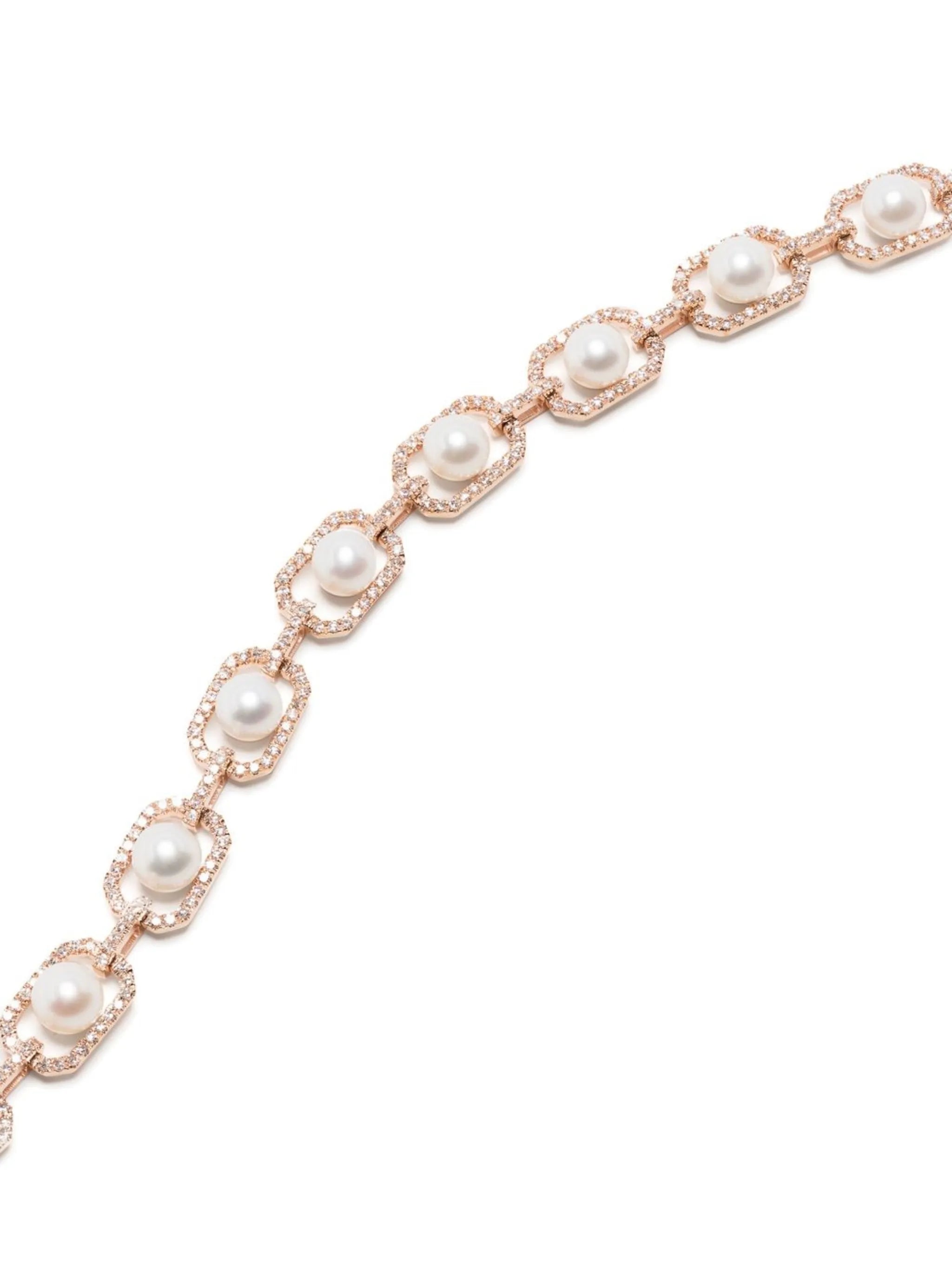18K rose gold diamond and pearl bracelet