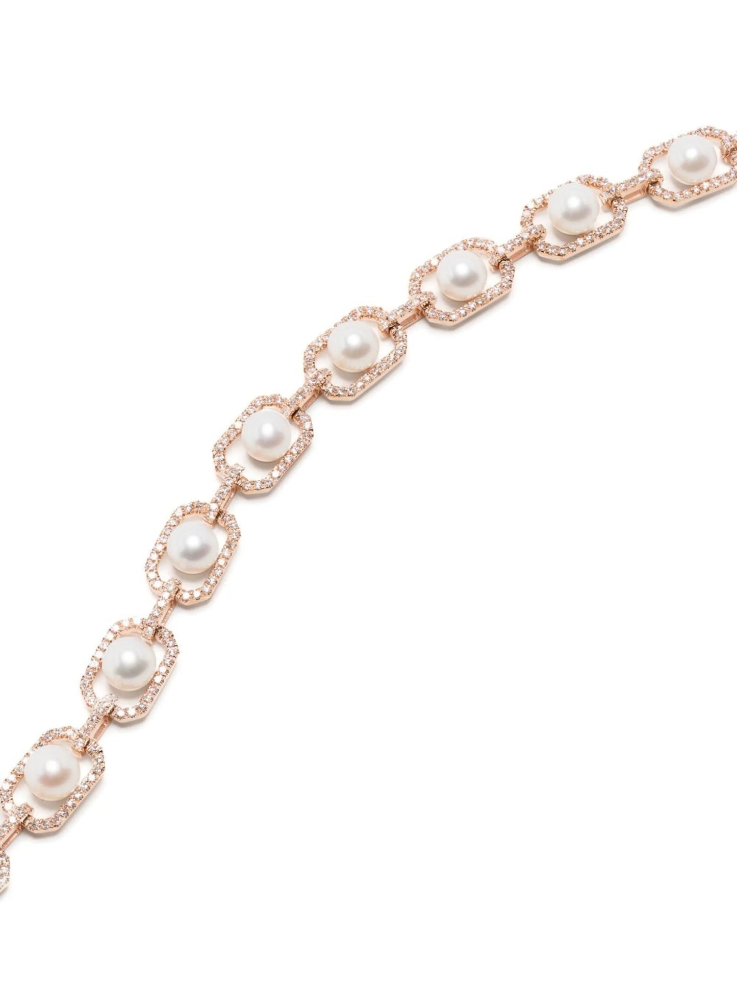 18K rose gold diamond and pearl bracelet