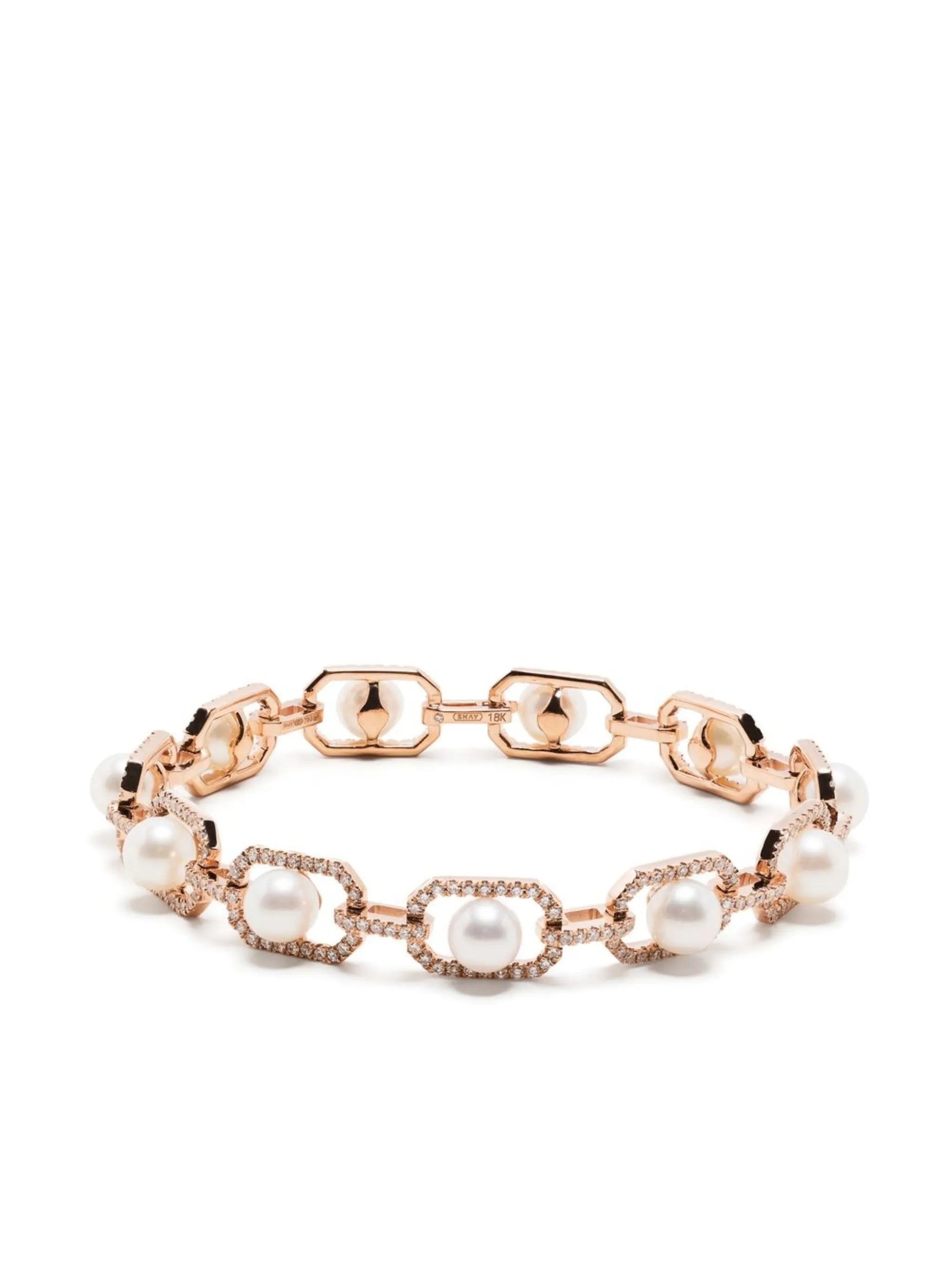 18kt rose gold diamond and pearl bracelet