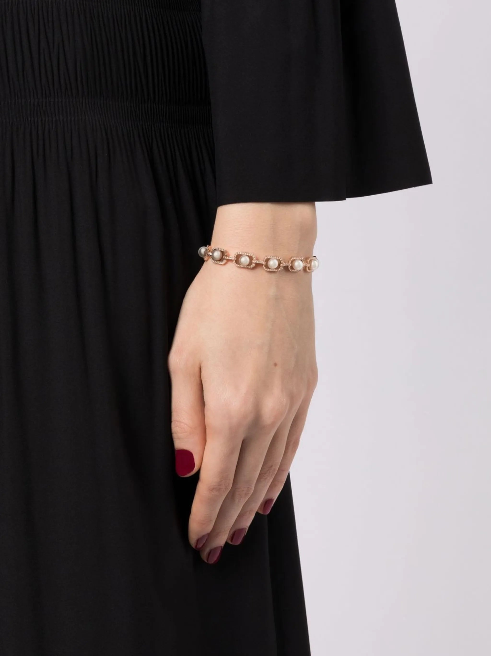 18K rose gold diamond and pearl bracelet