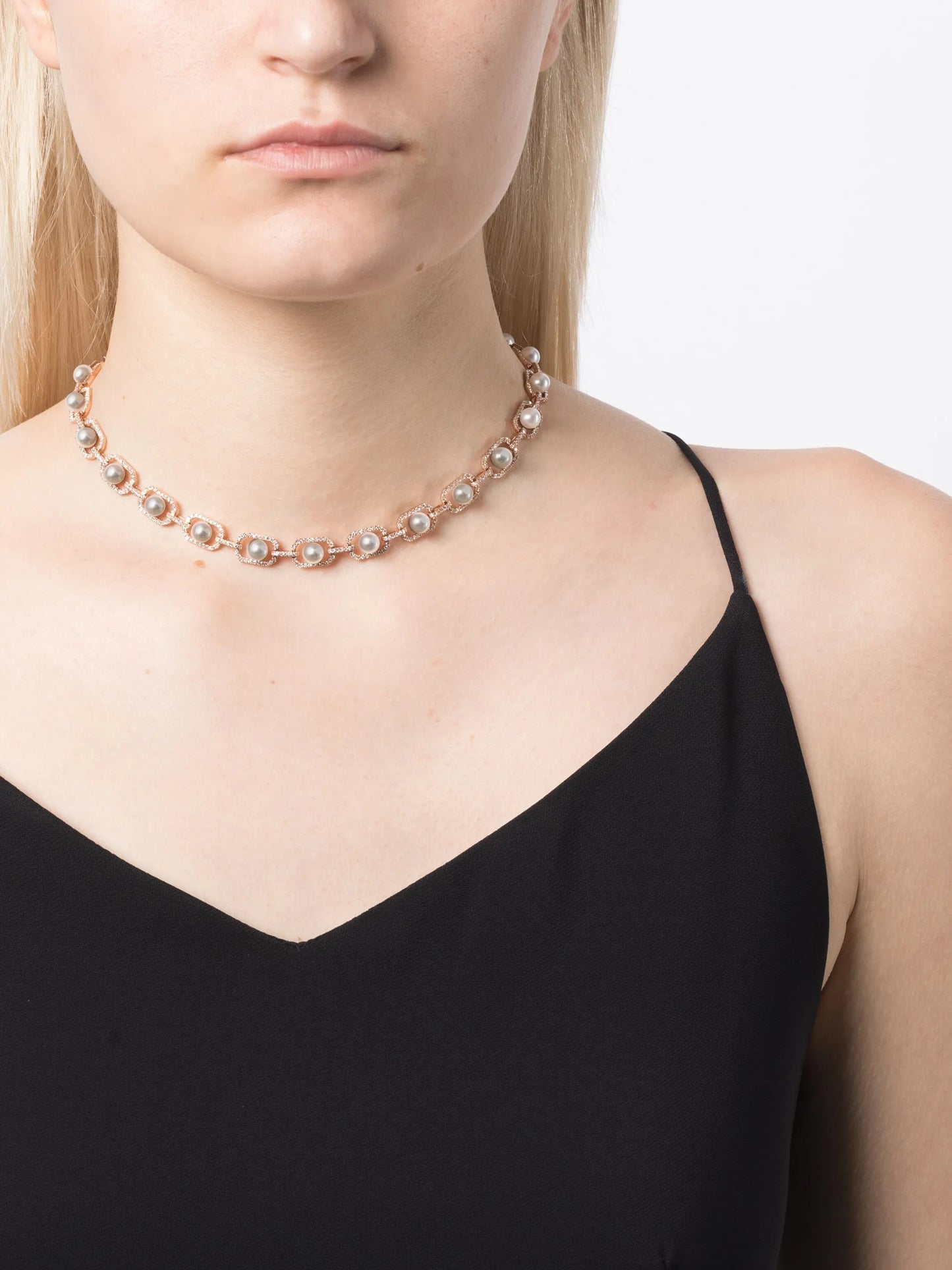 18kt rose gold pearl and diamond necklace