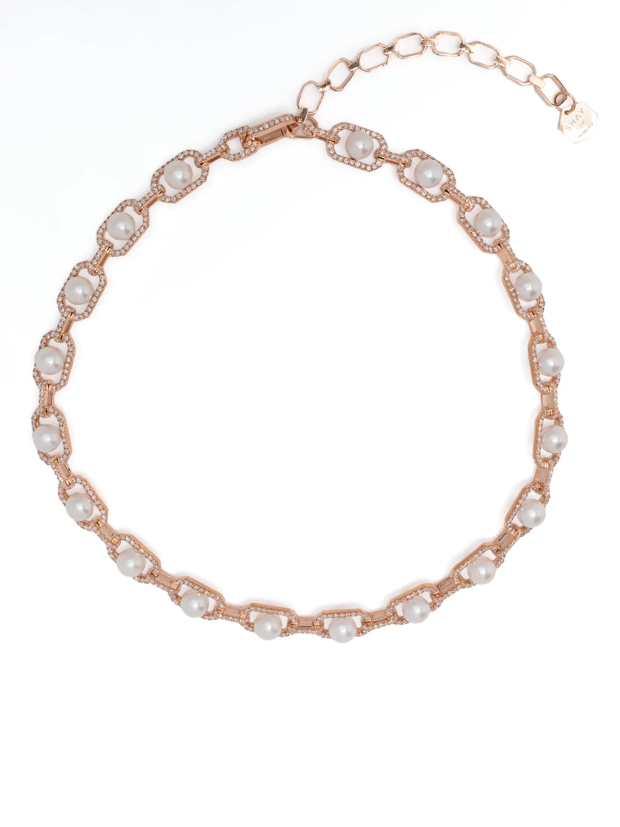 18kt rose gold pearl and diamond necklace