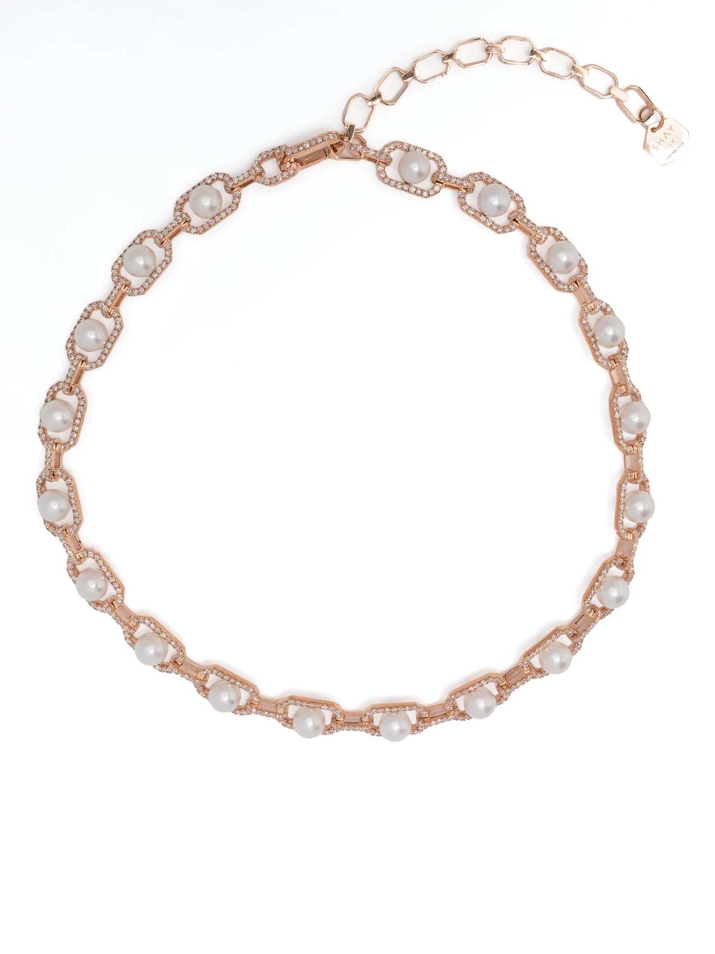 18kt rose gold pearl and diamond necklace