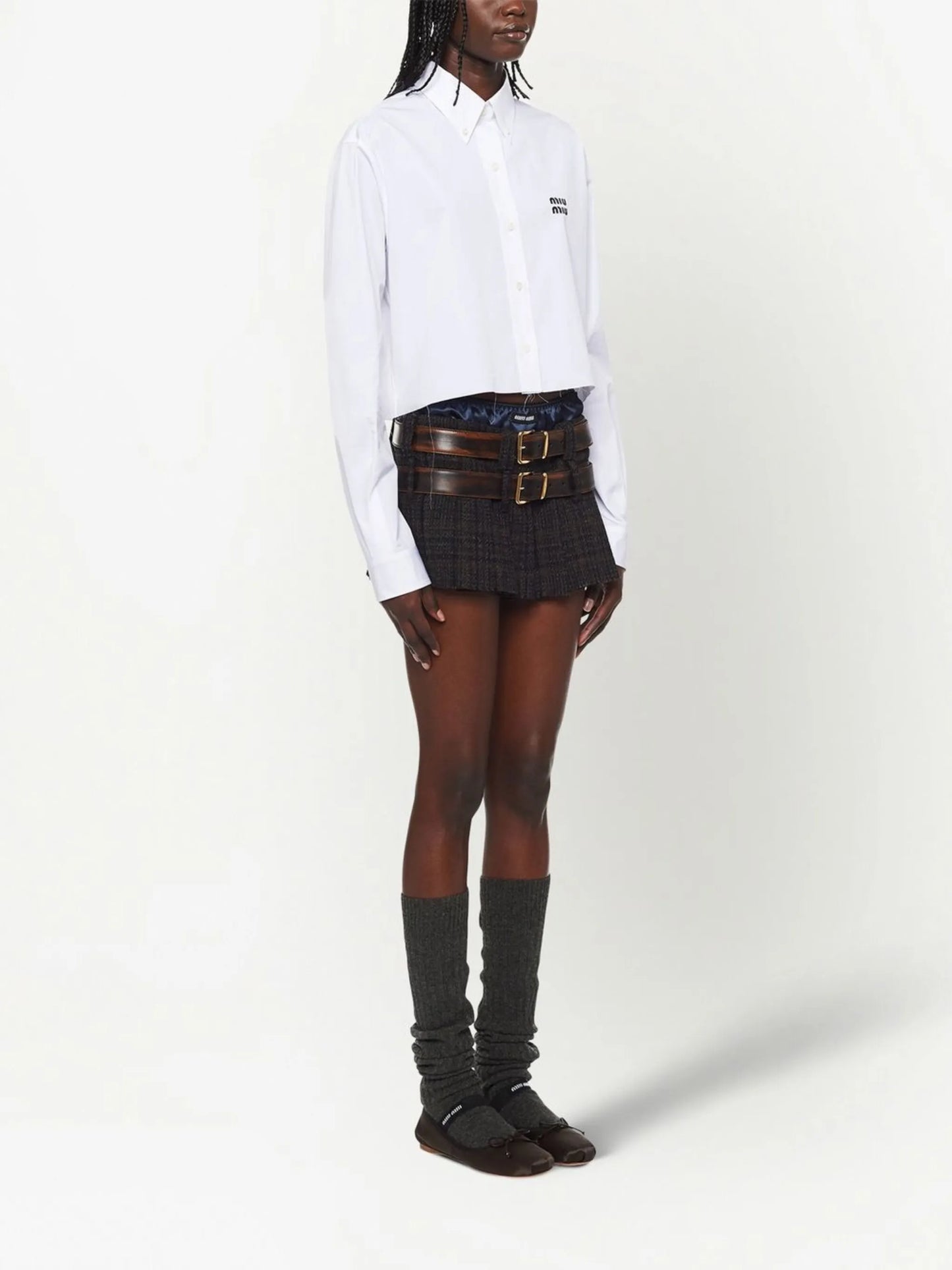 embroidered-logo cropped shirt