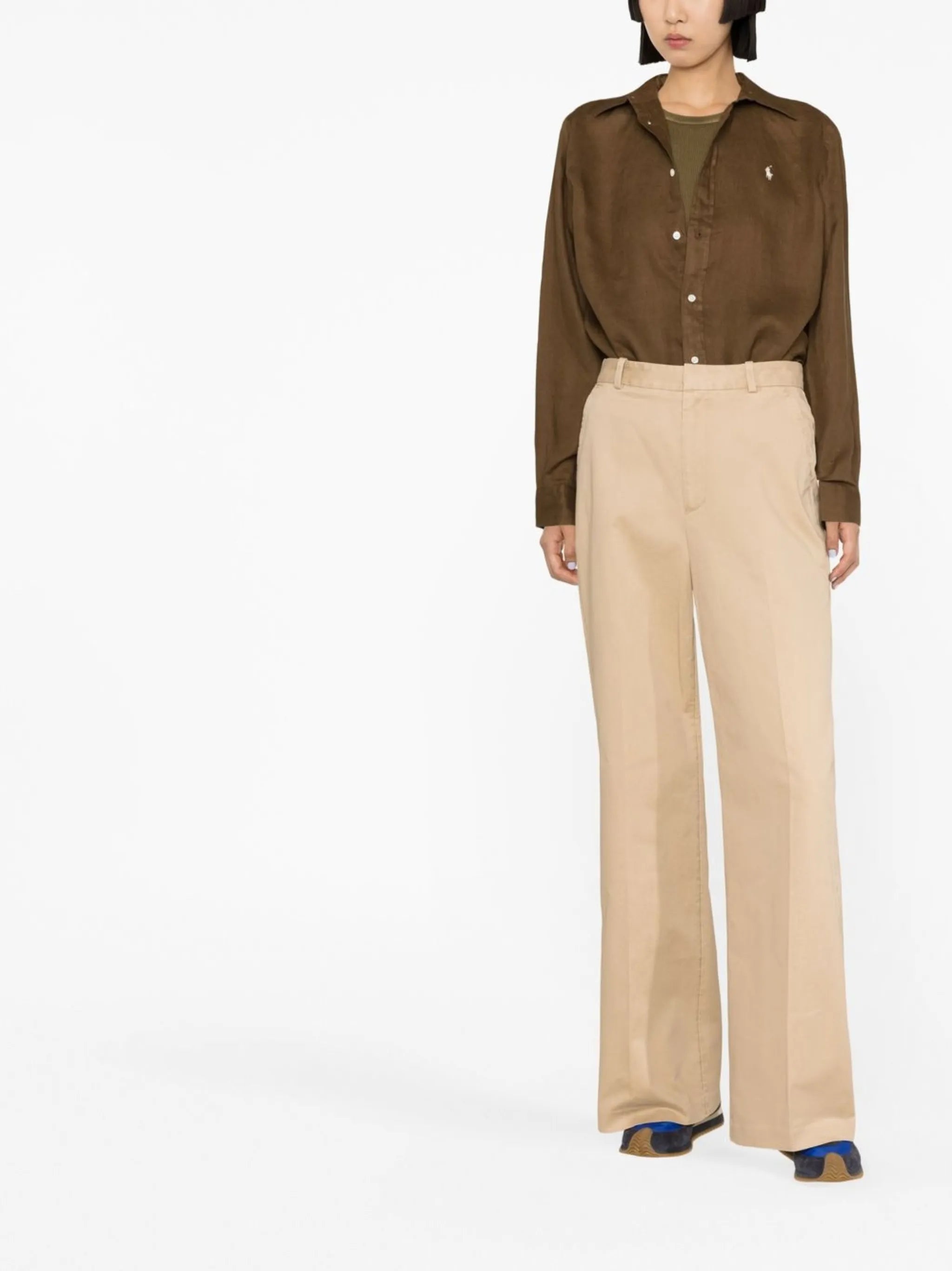 high-waisted flared trousers