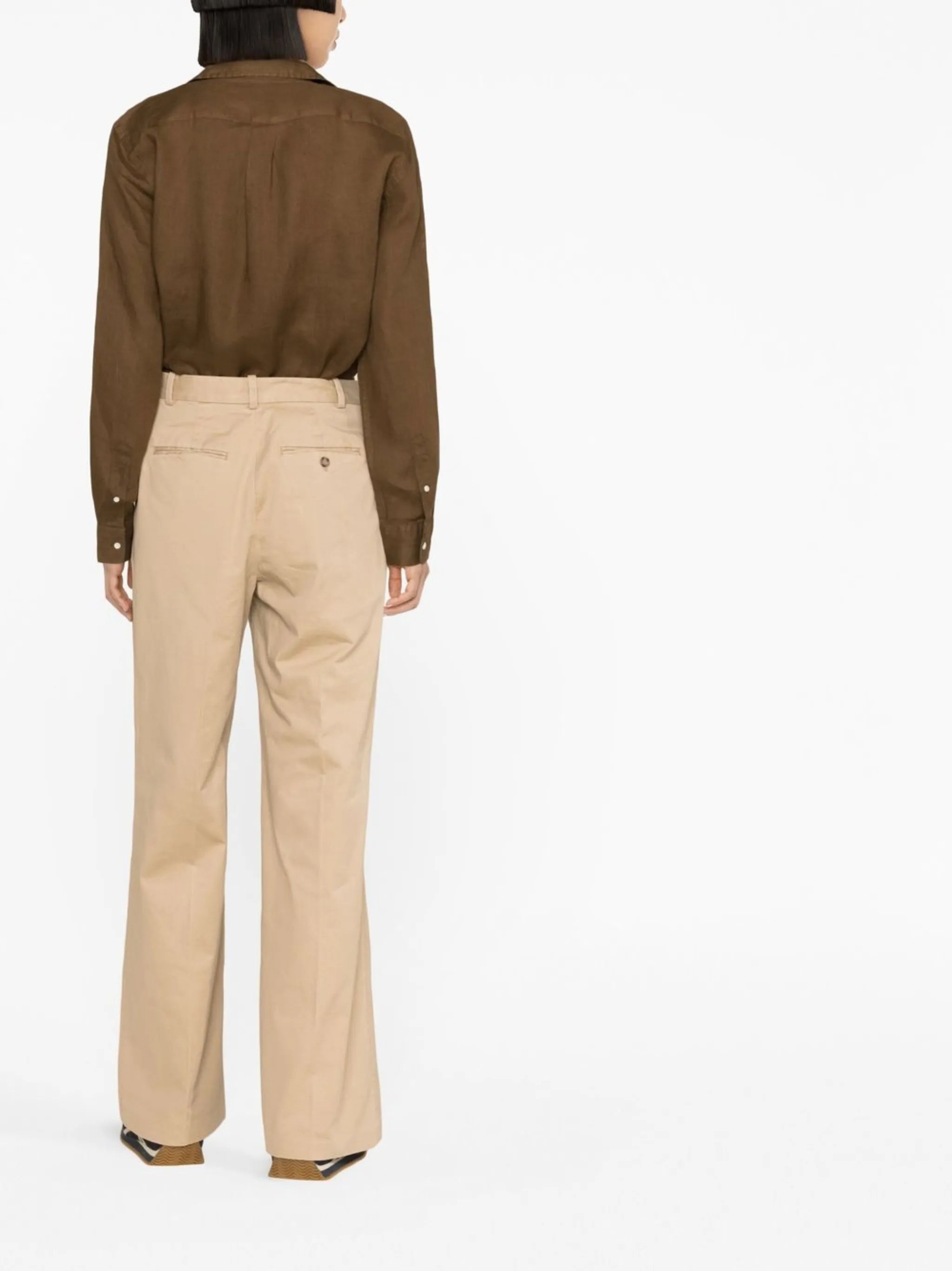 high-waisted flared trousers