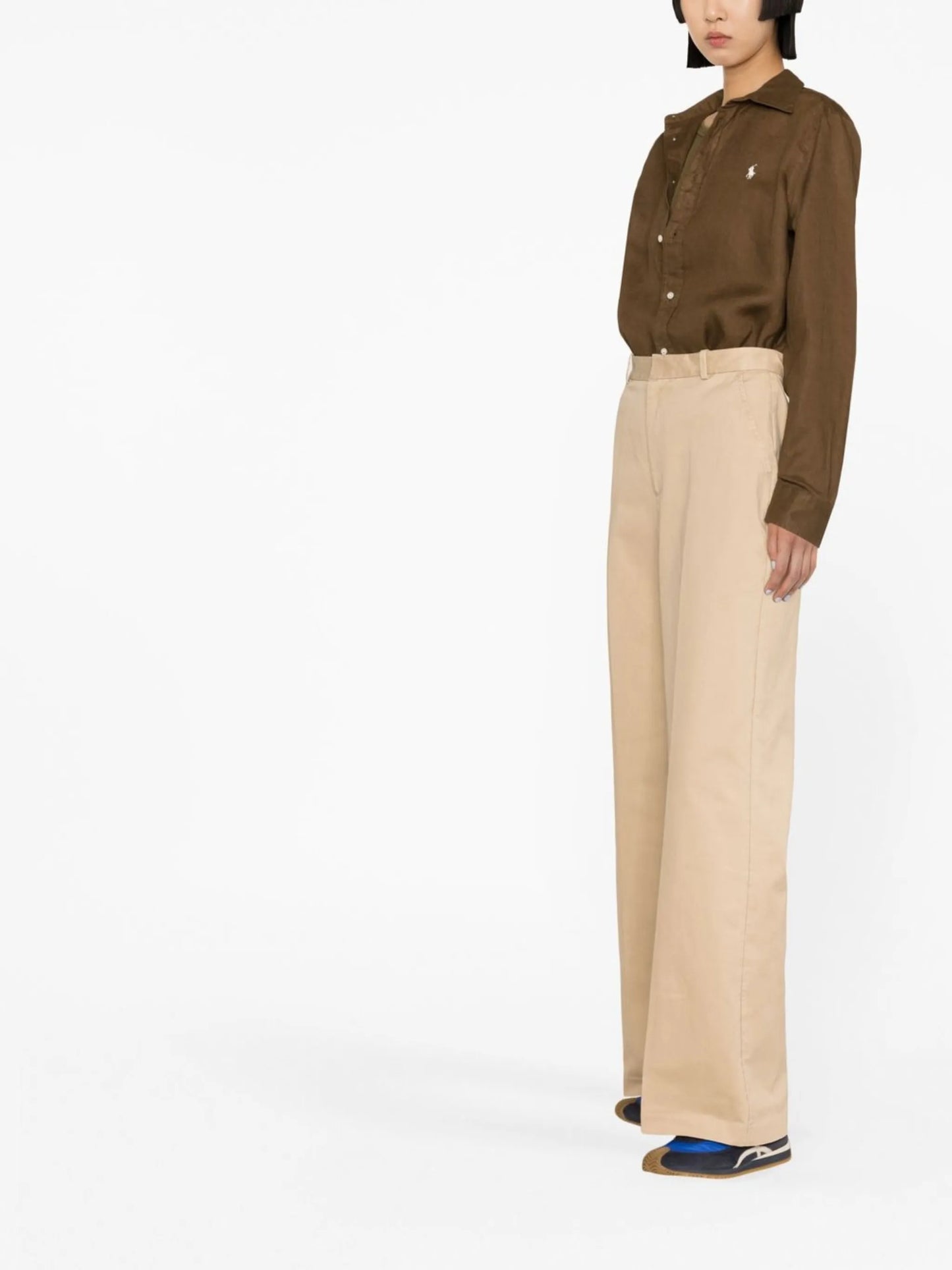 high-waisted flared trousers