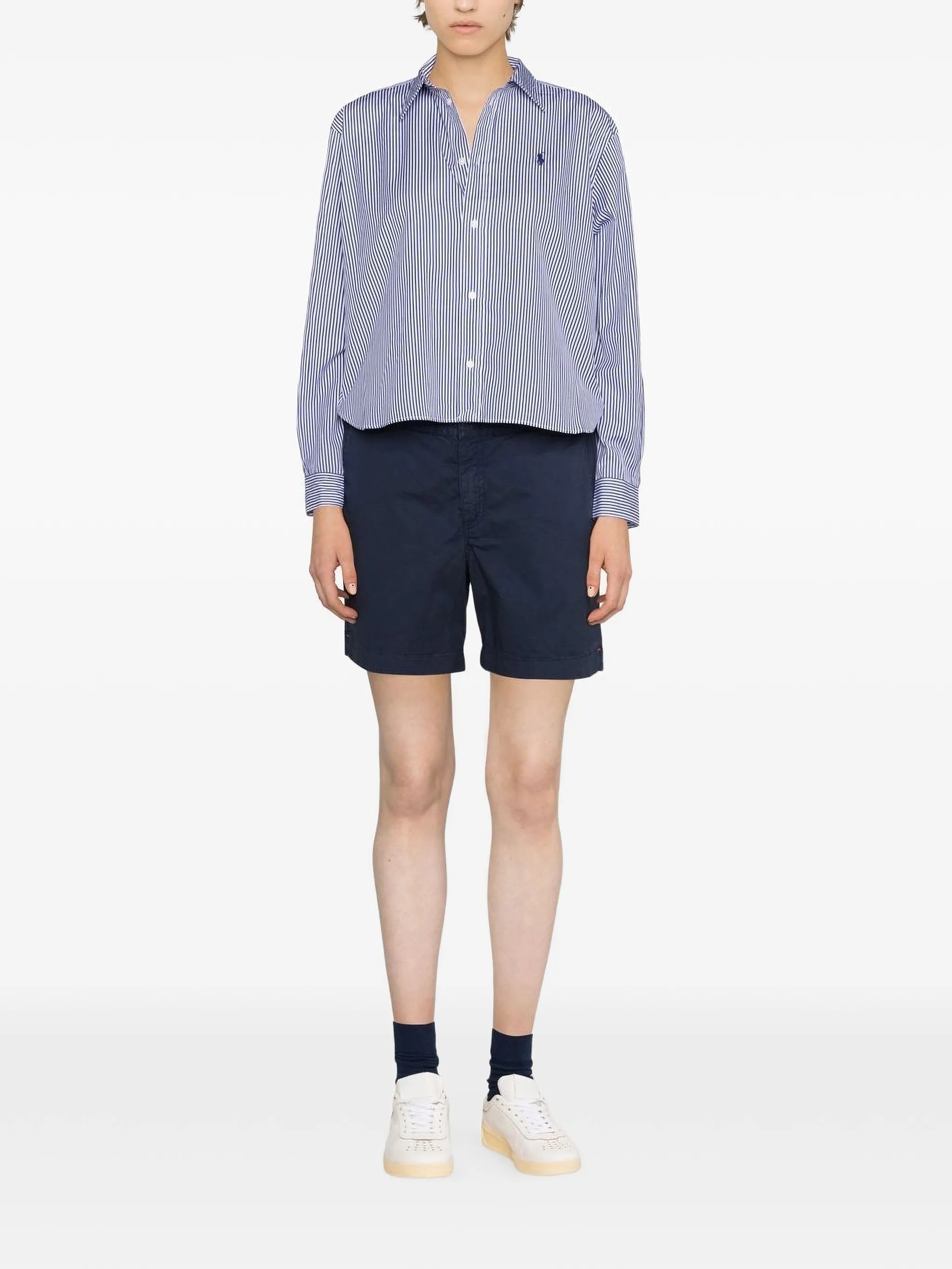 striped logo-embroidered shirt