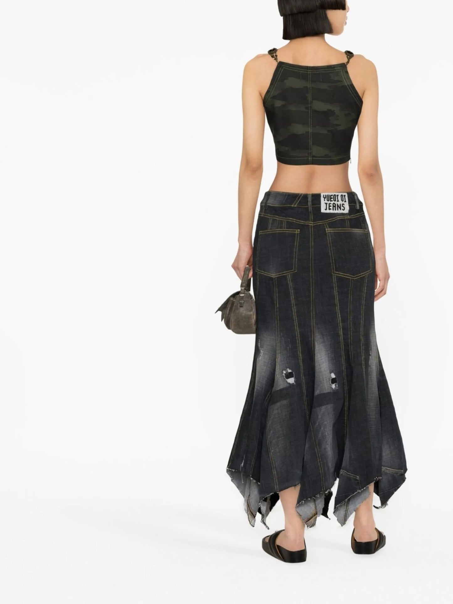 camouflage-print jewel strap top