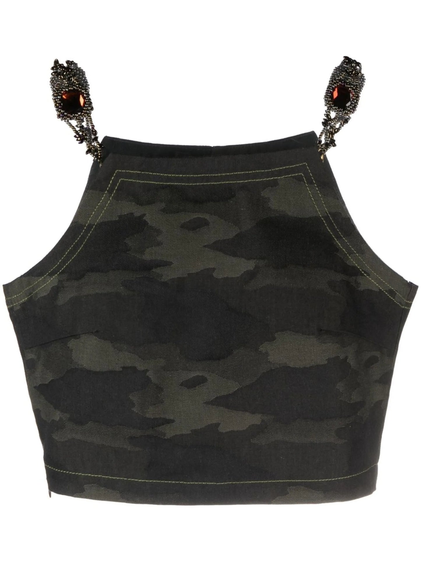 camouflage-print jewel strap top