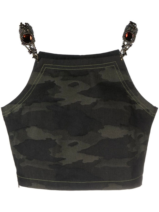 camouflage-print jewel strap top