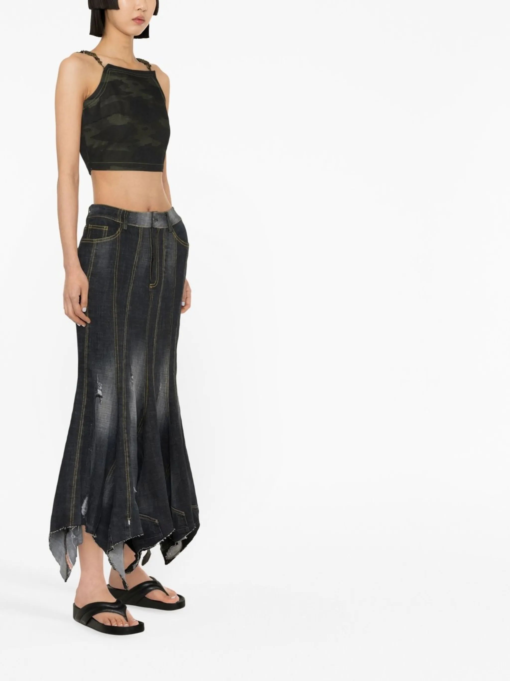 camouflage-print jewel strap top