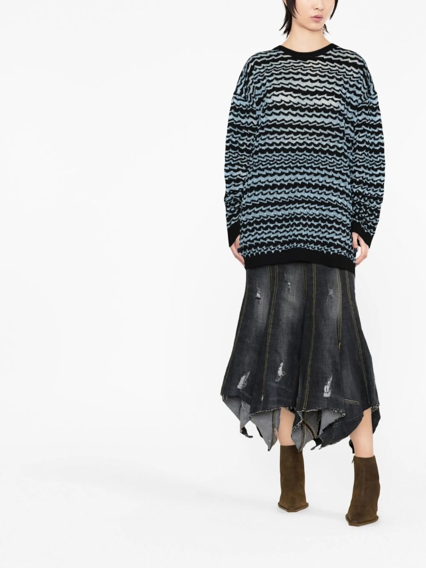glass yarn striped sweatshirt