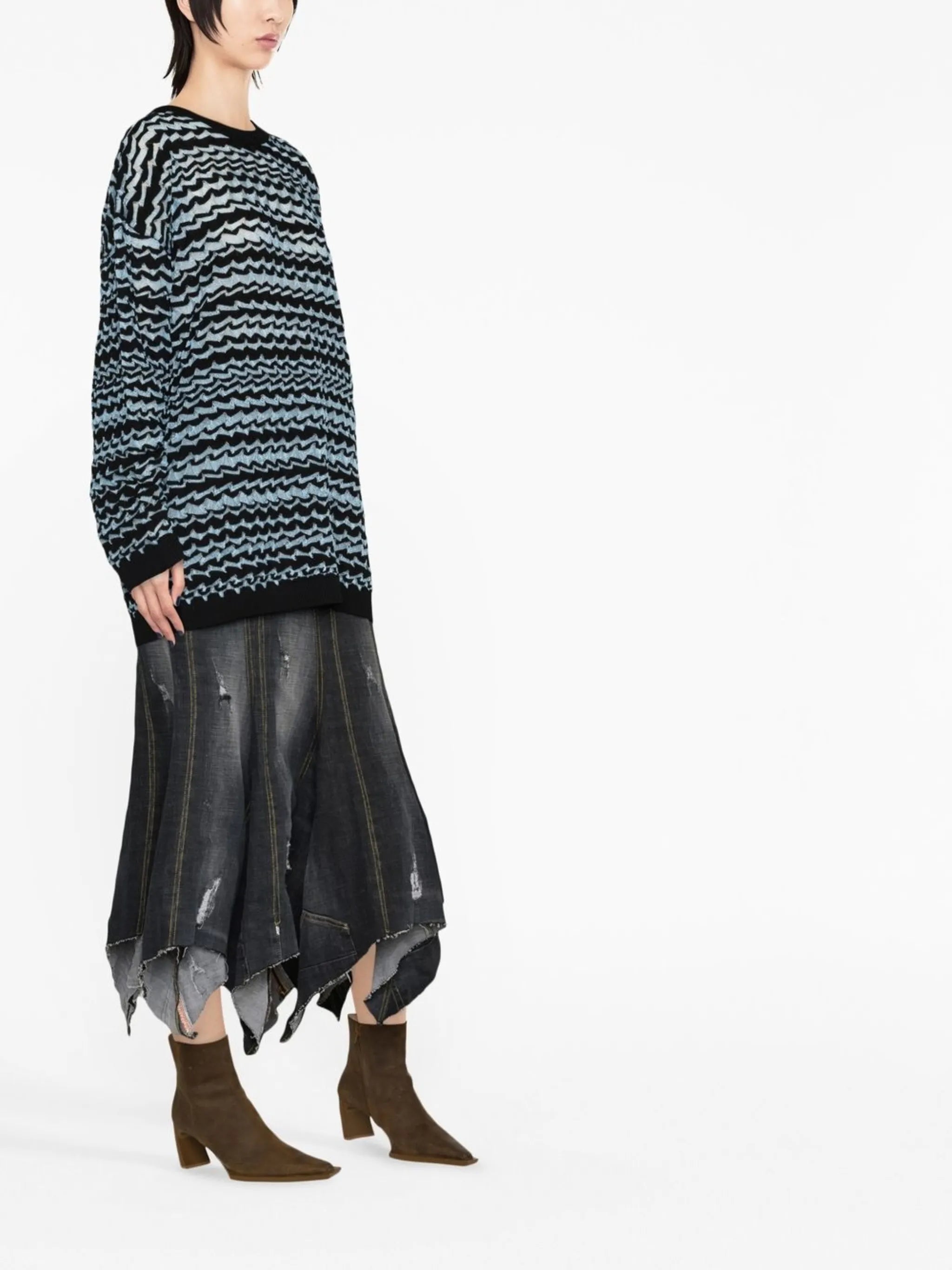 glass yarn striped sweatshirt