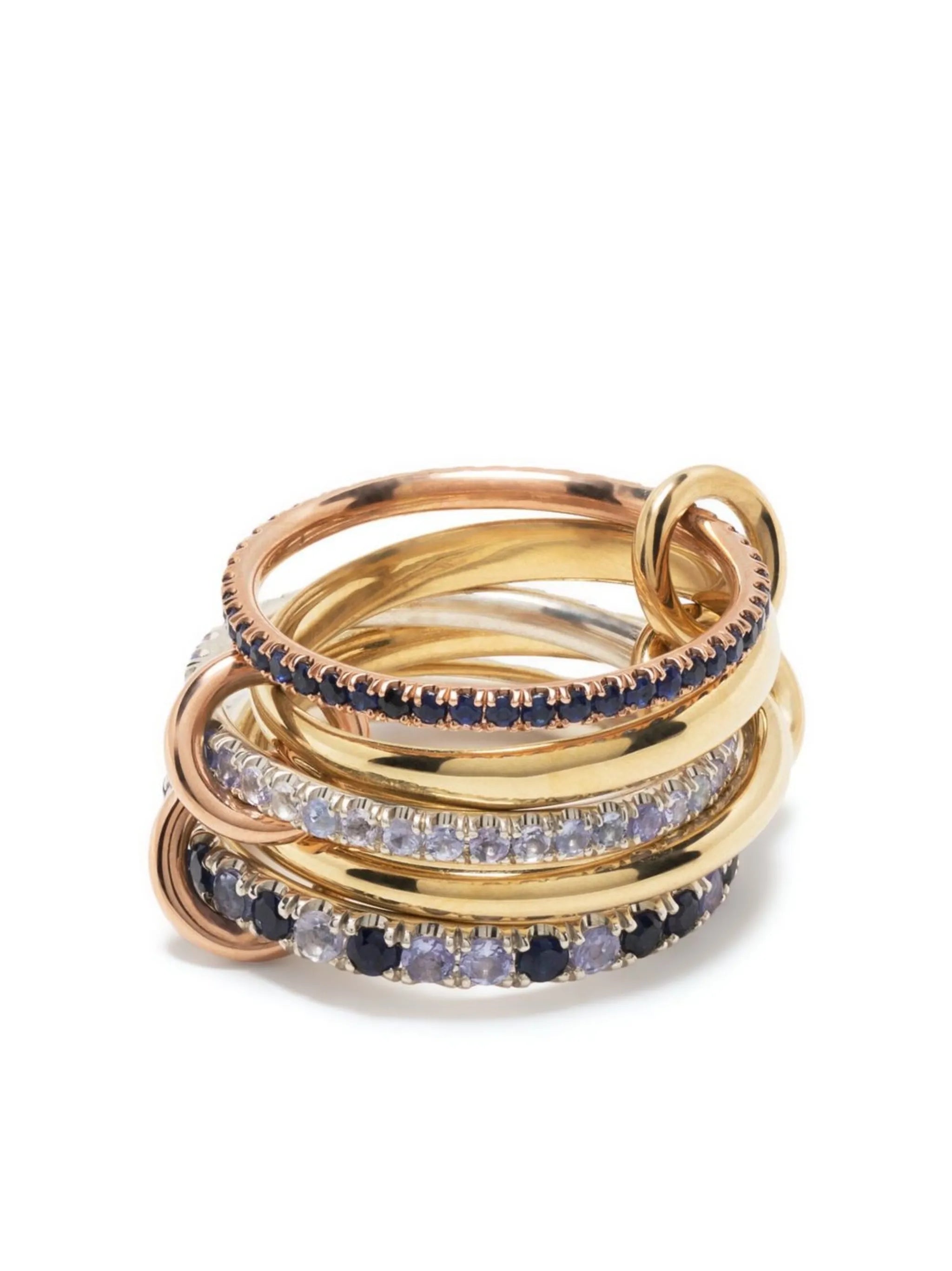 18kt yellow gold and silver sapphire multi-stack ring