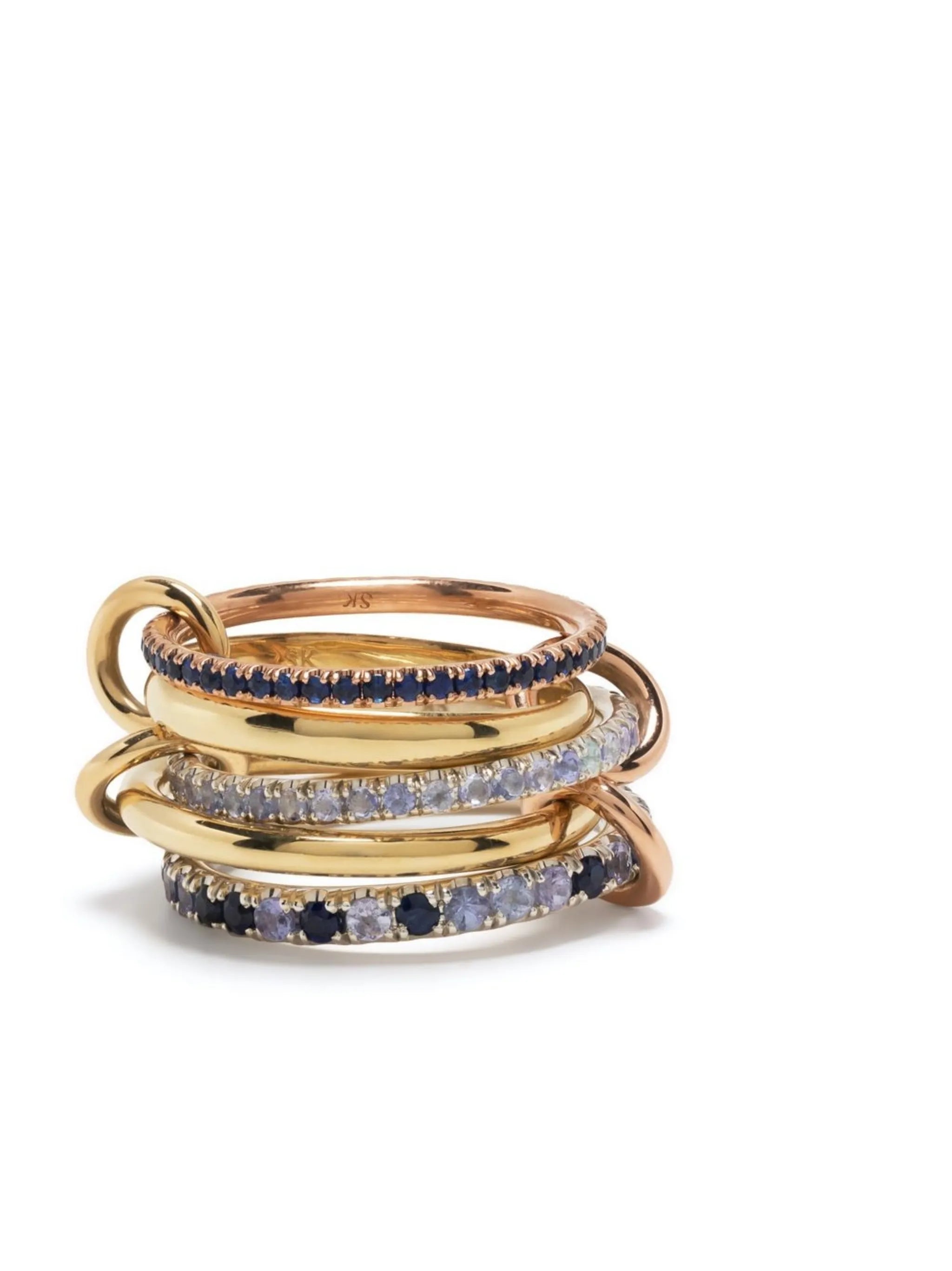 18kt yellow gold and silver sapphire multi-stack ring
