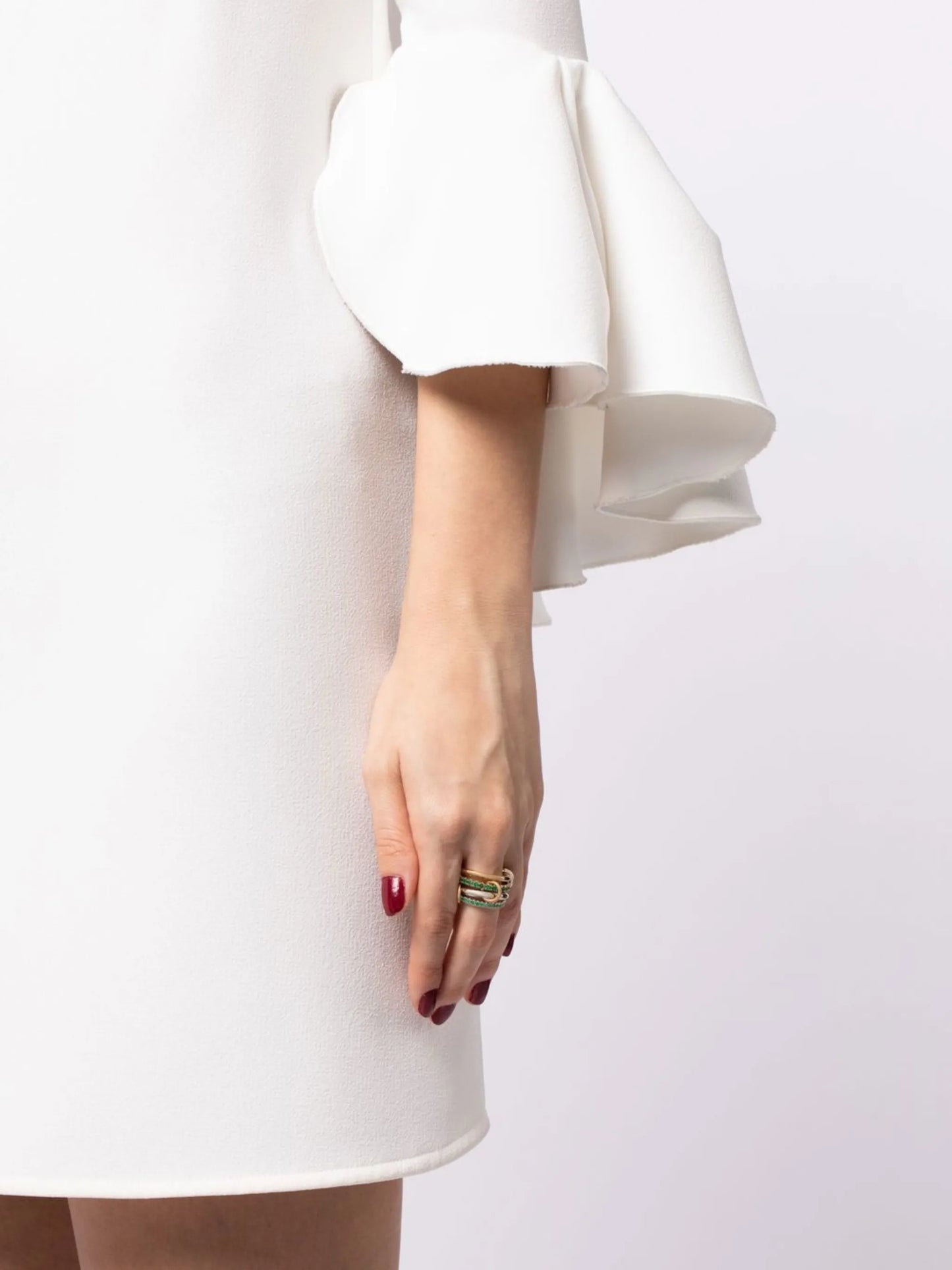 18kt yellow gold and silver emerald multi-link stacked ring