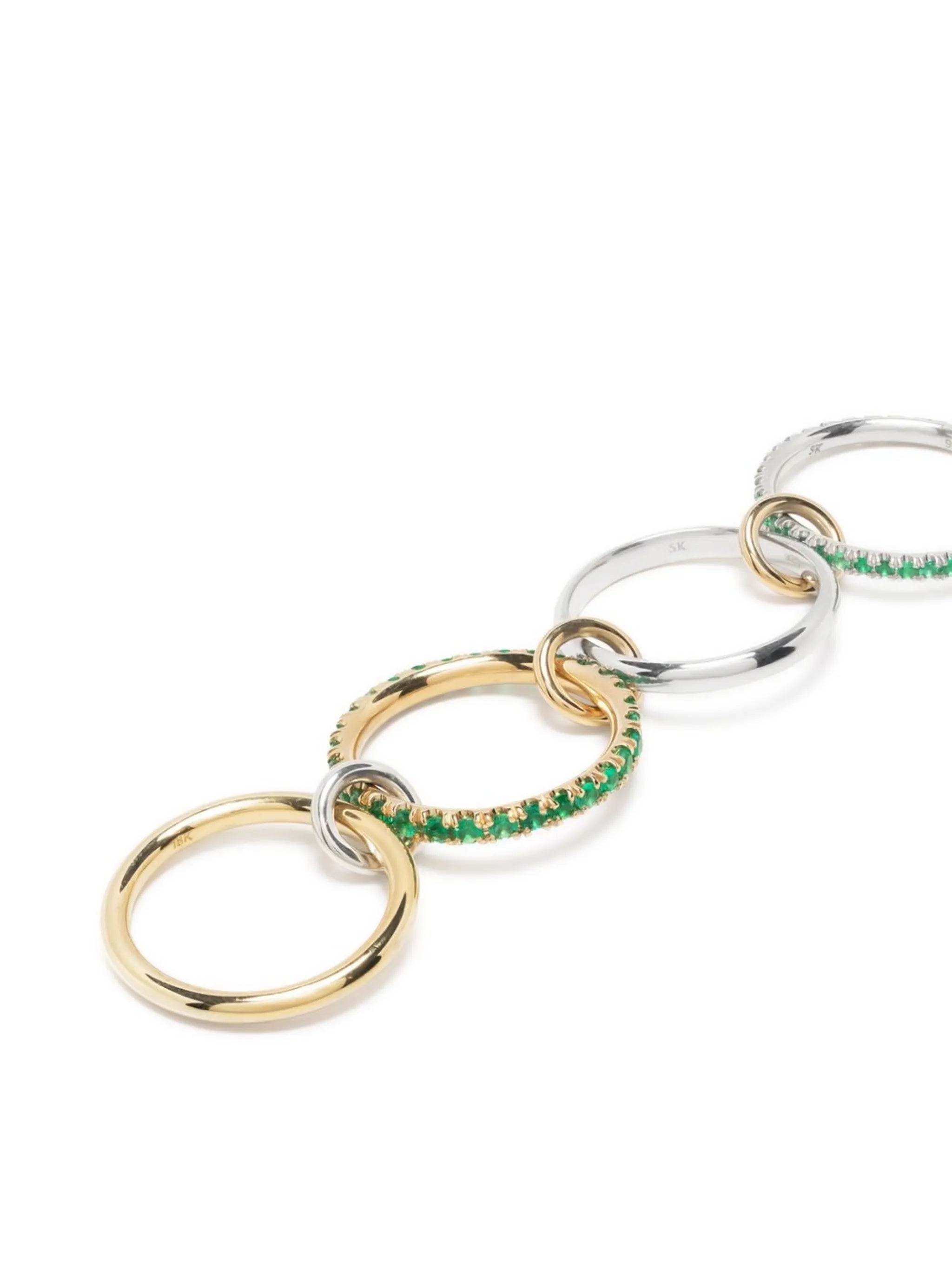 18kt yellow gold and silver emerald multi-link stacked ring