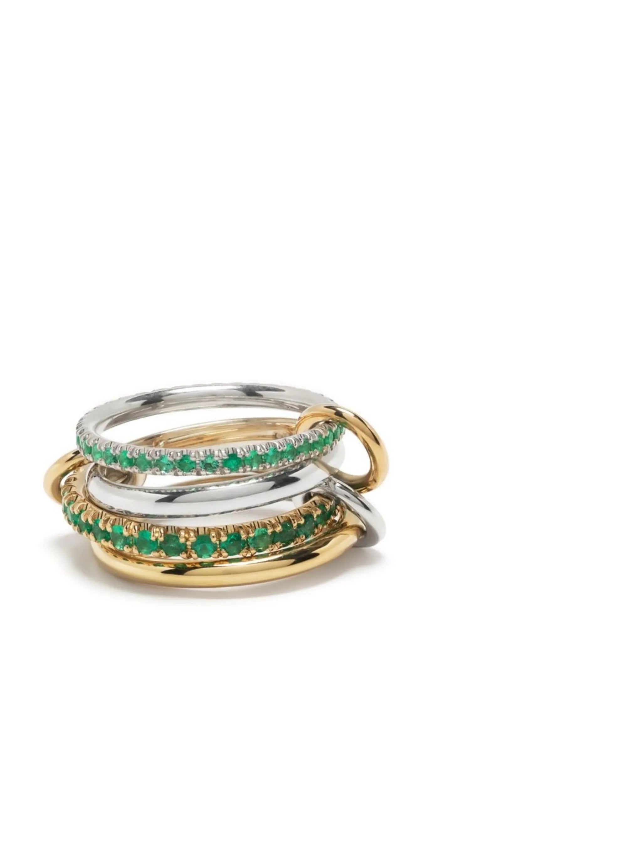 18kt yellow gold and silver emerald multi-link stacked ring