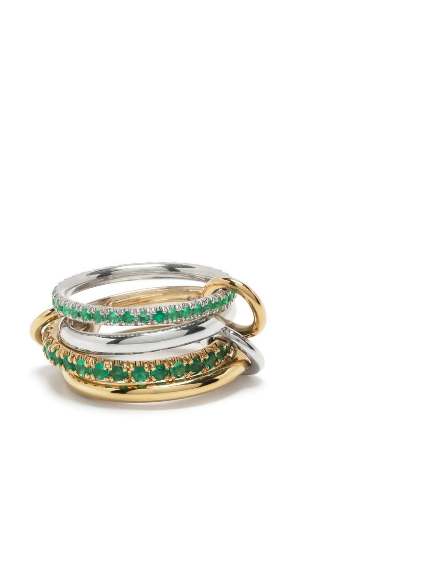 18kt yellow gold and silver emerald multi-link stacked ring