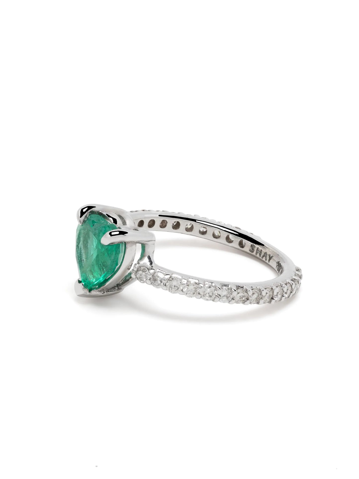 18kt white gold emerald and diamond pinky ring