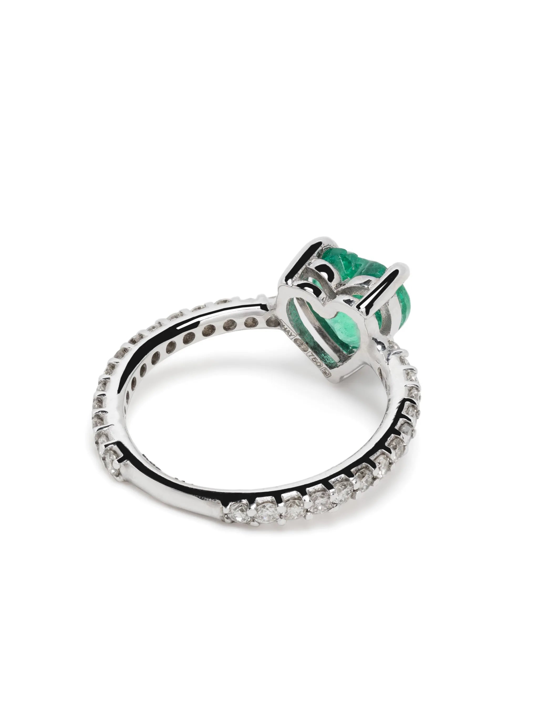18kt white gold emerald and diamond pinky ring