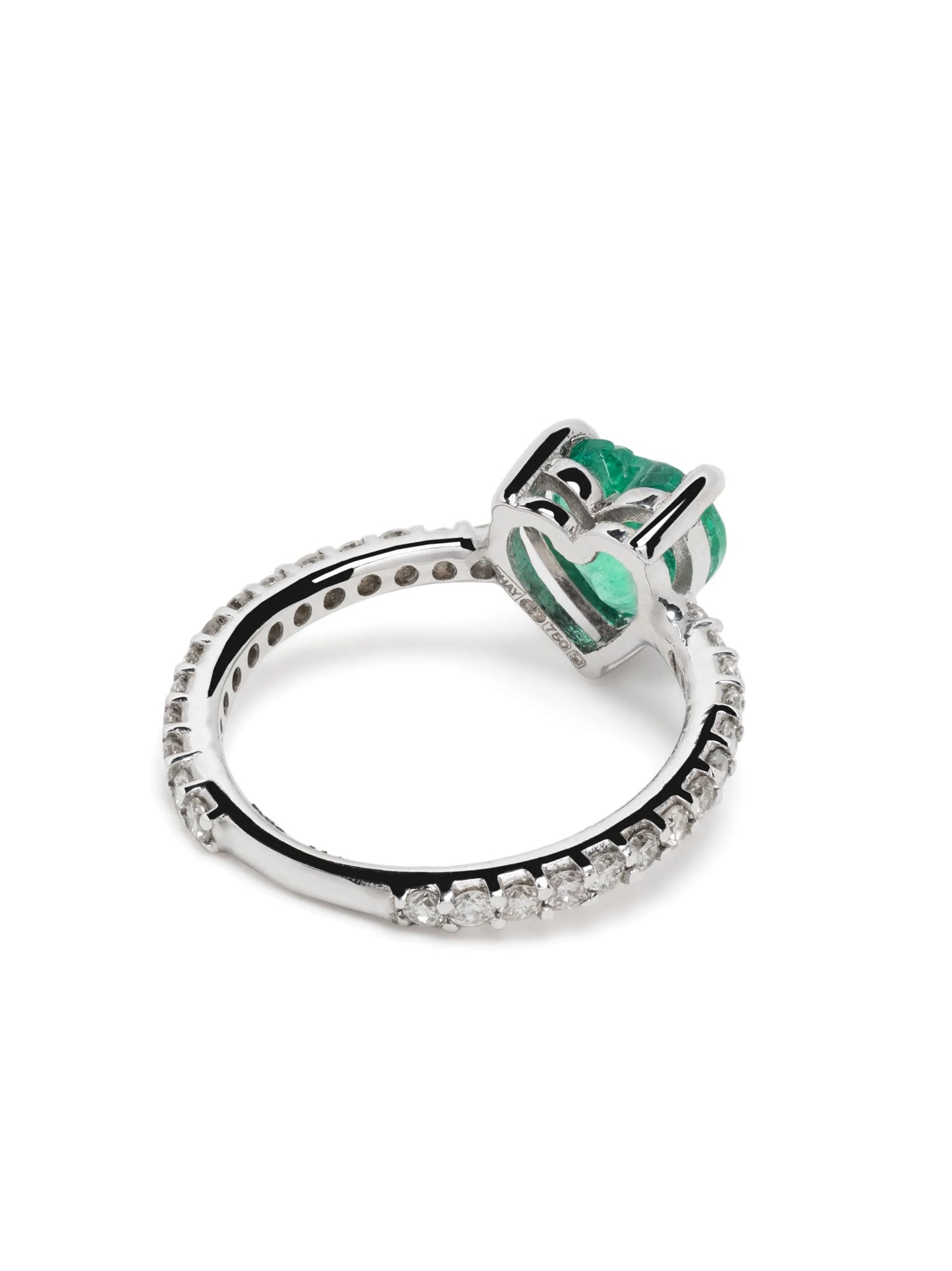 18kt white gold emerald and diamond pinky ring