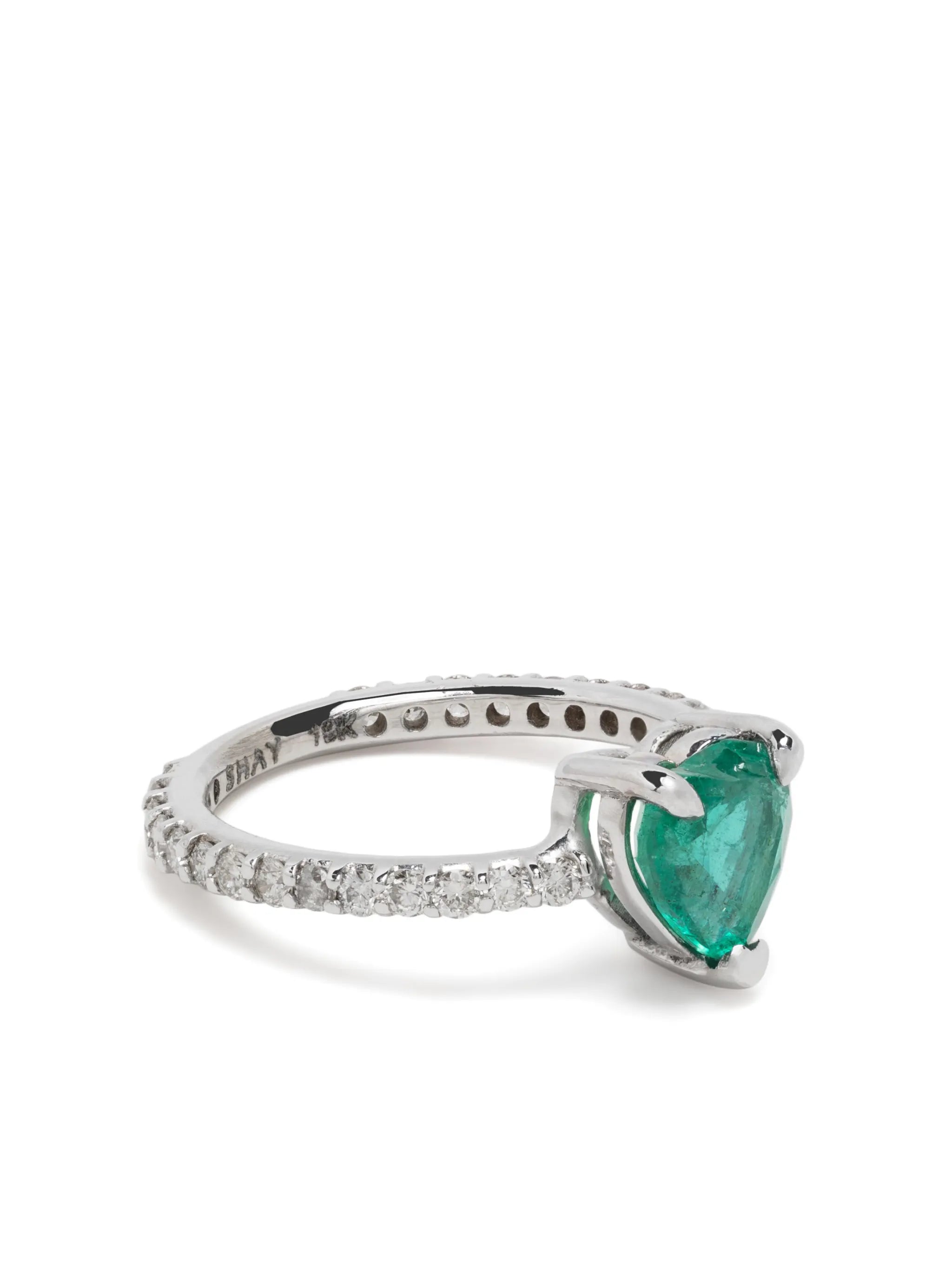 18kt white gold emerald and diamond pinky ring