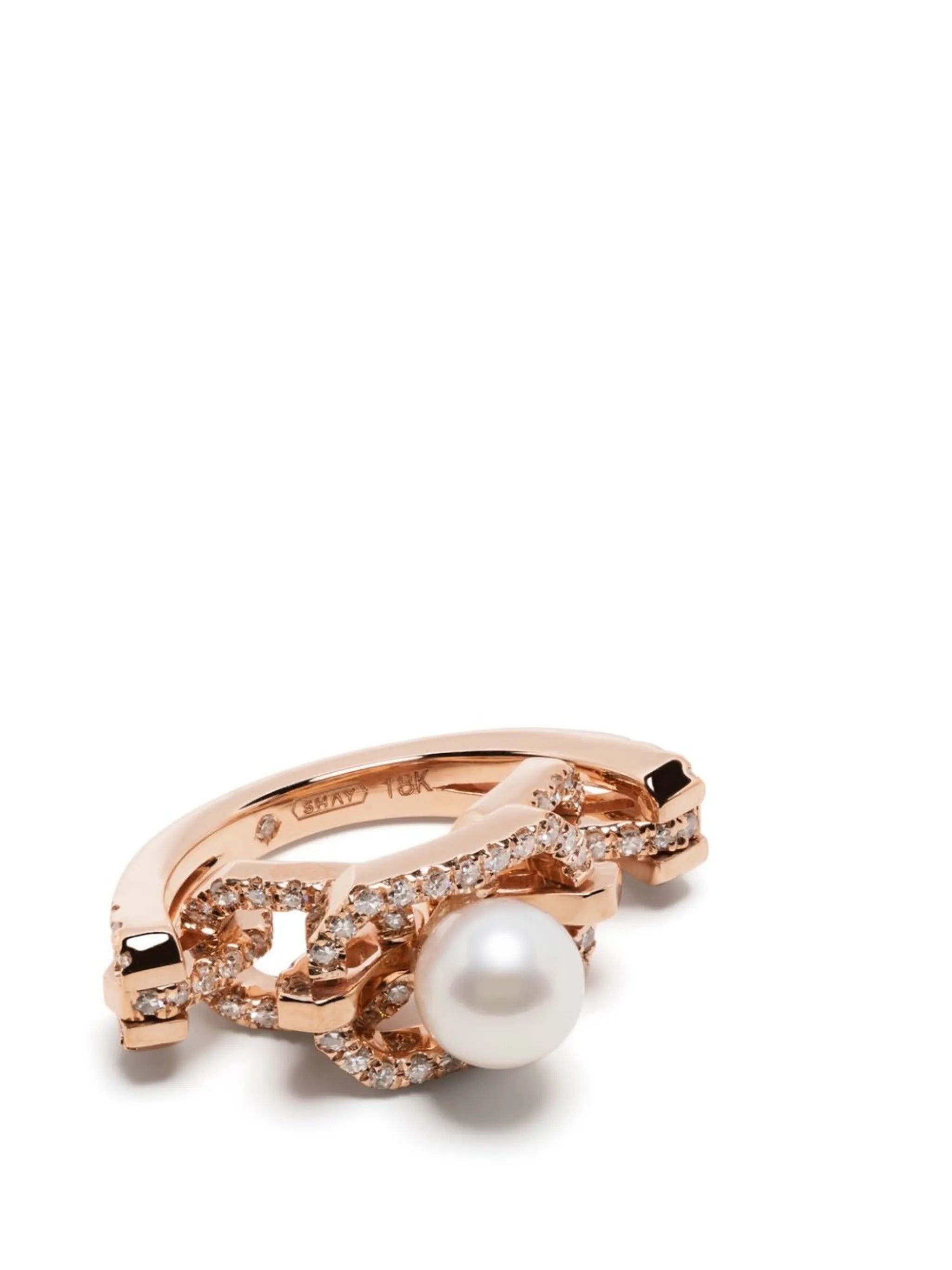 18K rose gold diamond and pearl ring