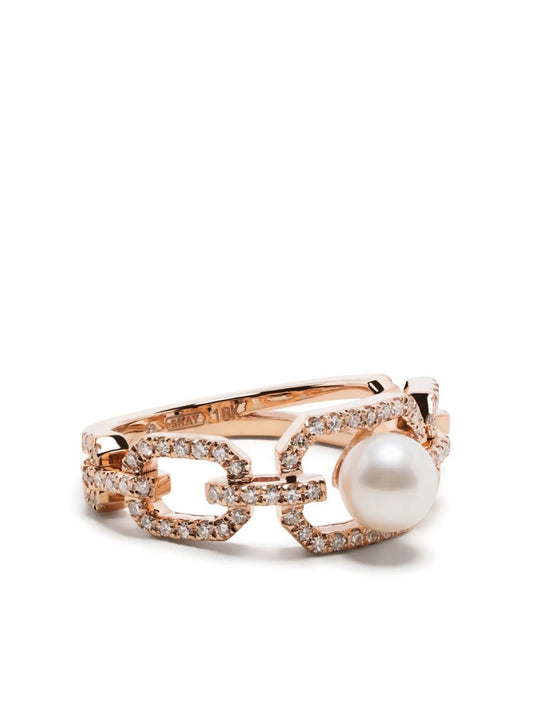 18K rose gold diamond and pearl ring