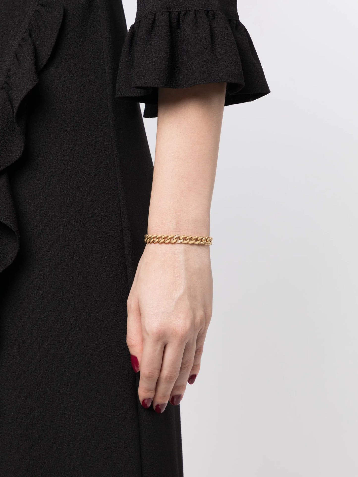 18K yellow gold single pavé matte chain bracelet