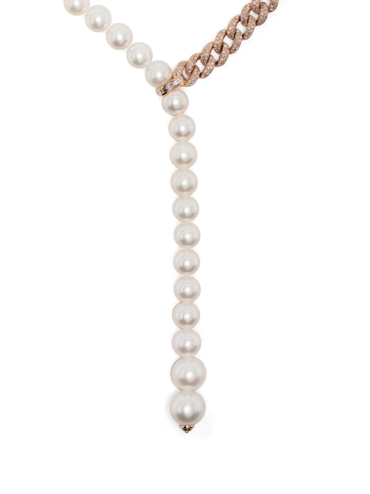 18kt yellow gold pearl and diamond lariat necklace
