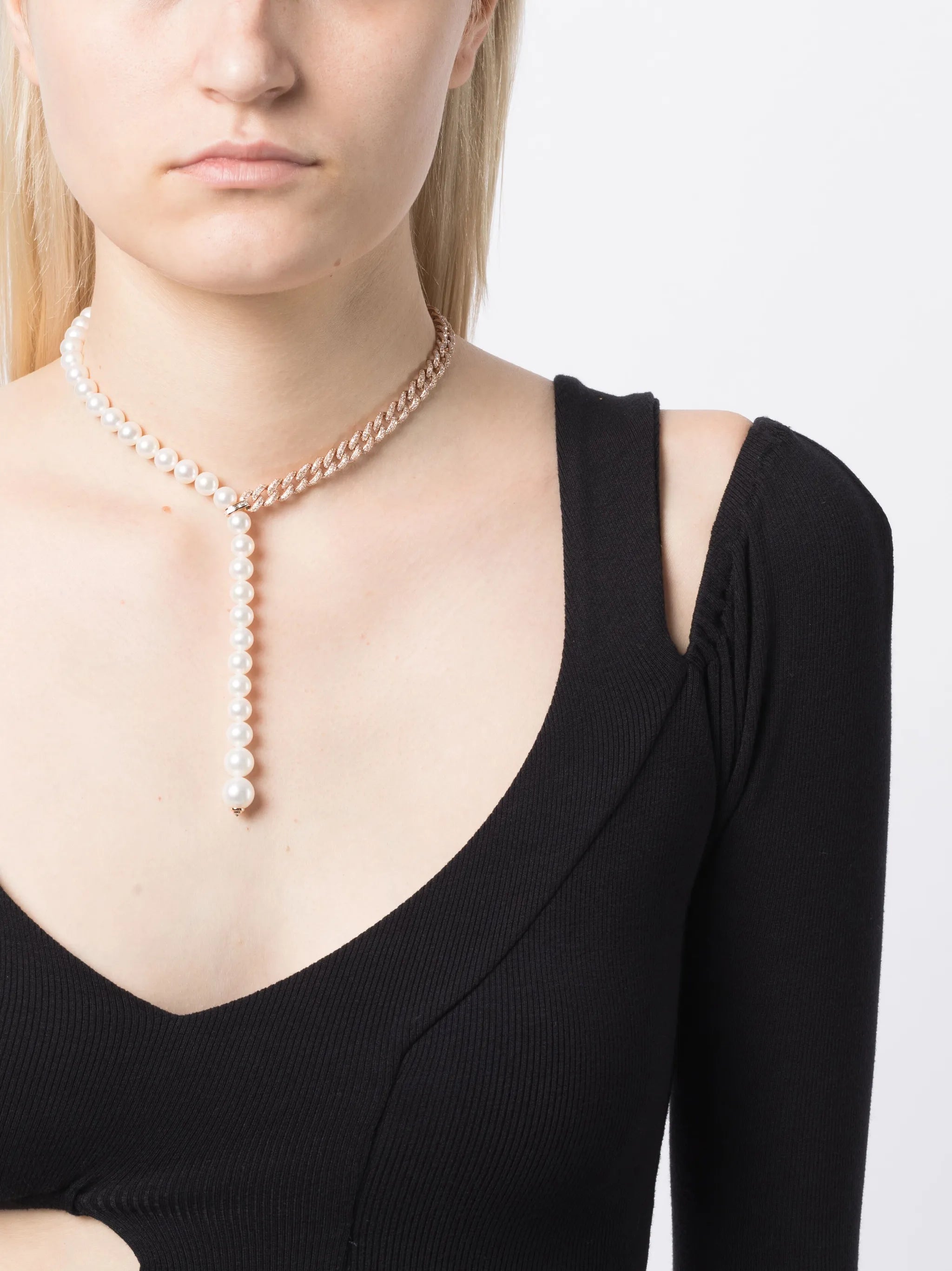 18kt yellow gold pearl and diamond lariat necklace