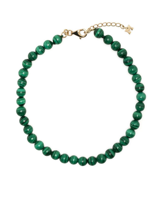 14kt yellow gold malachite bead bracelet