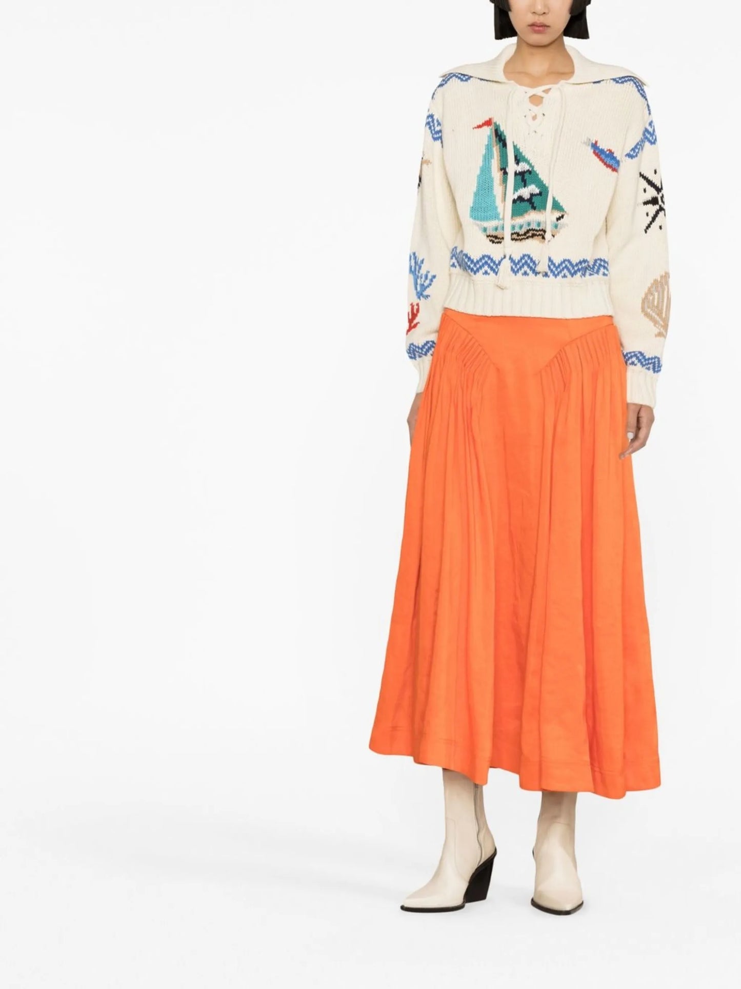 intarsia-knit spread-collar jumper
