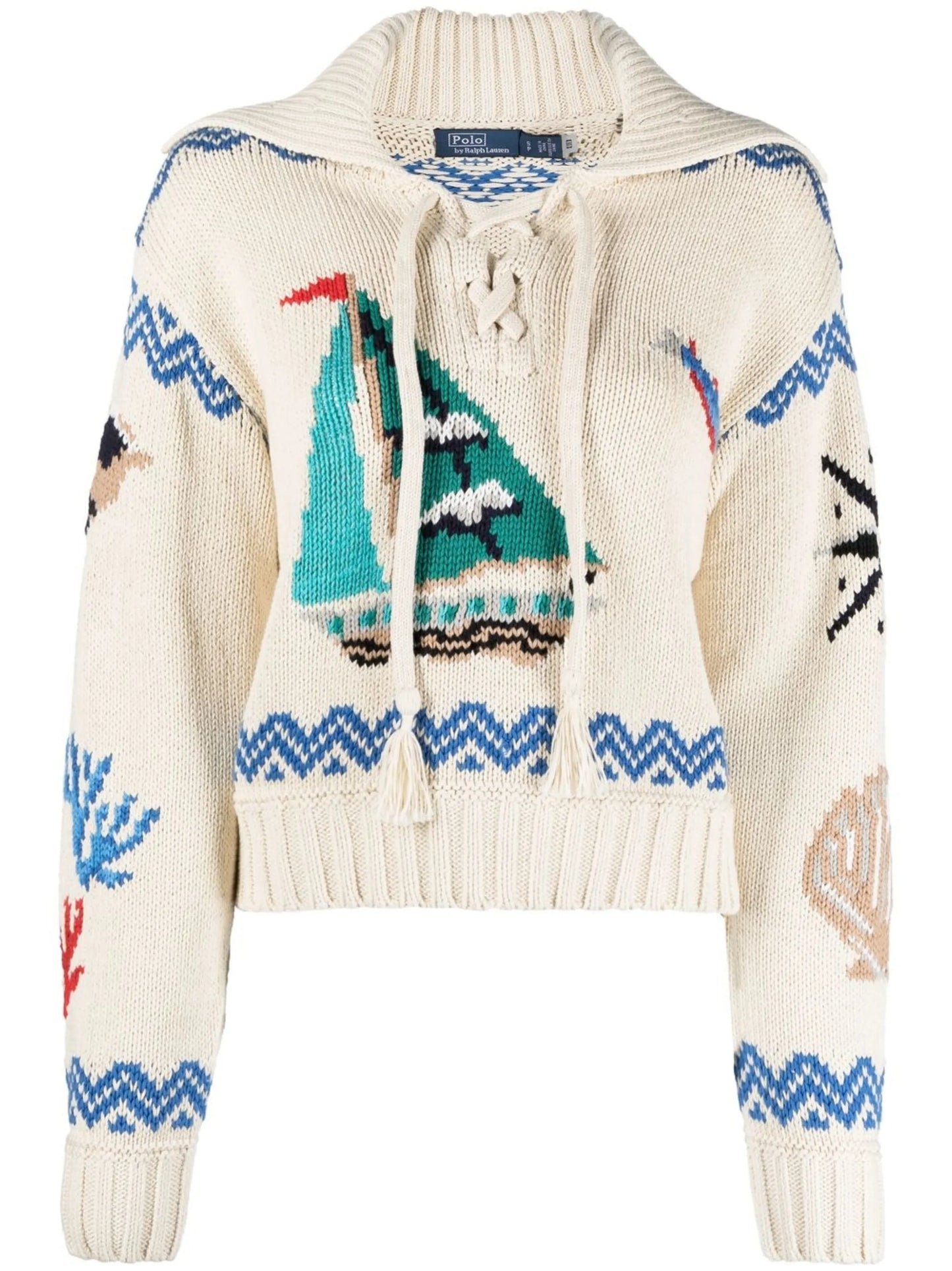 intarsia-knit spread-collar jumper